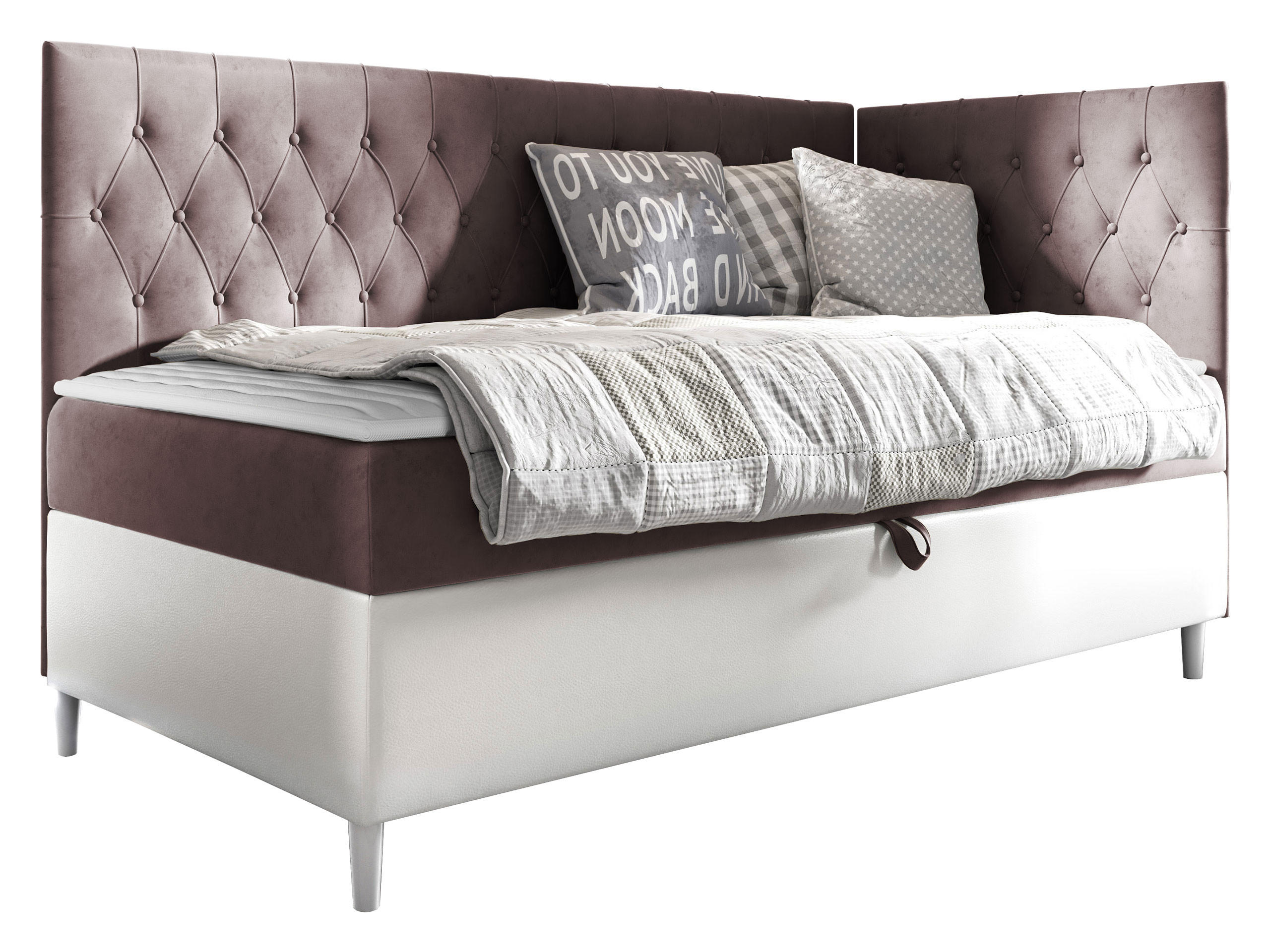BOXBETT Filip Junior 3, Seite zum Öffnen des Bettkastens: Rechts - Weiß/Rosa, Holz (90/200cm) - MIRJAN24