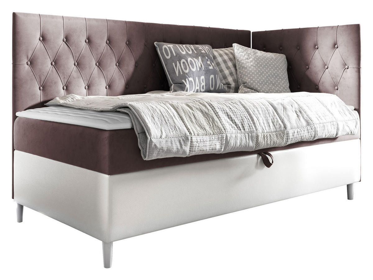 BOXBETT Filip Junior 3, Seite zum Öffnen des Bettkastens: Rechts - Weiß/Rosa, Holz (80/200cm) - MIRJAN24