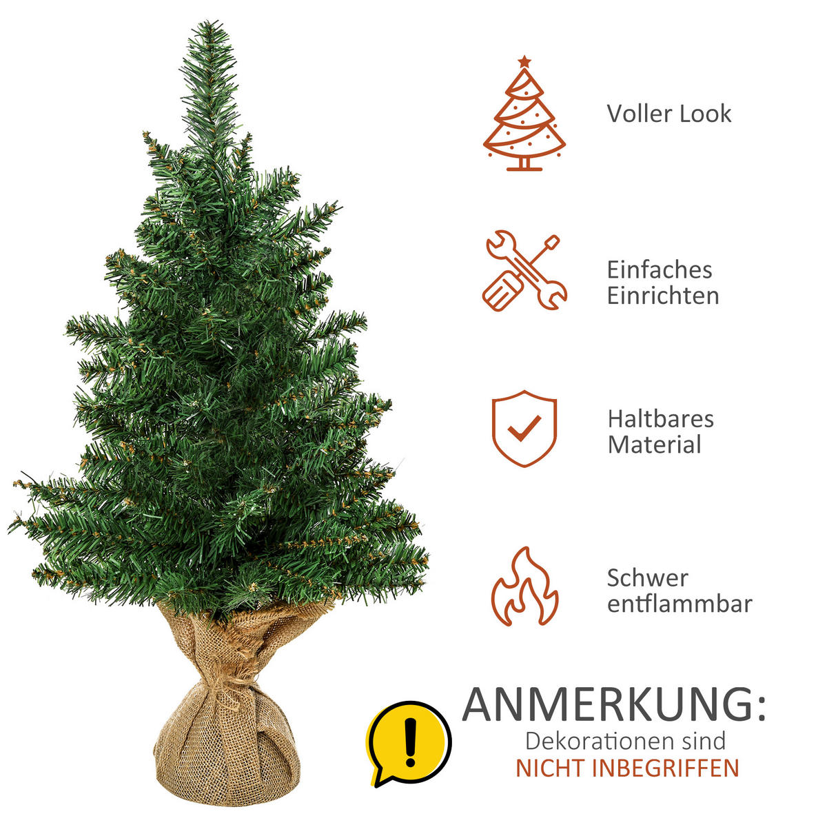 WEIHNACHTSBAUM für Tisch 0,6 m kleiner Christbaum 70 Zweige Leinen PVC Zement - Grün, Kunststoff (60cm) - HOMCOM