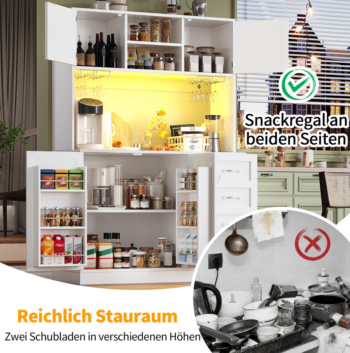 BUFFET 120/188/40 cm Weiß aus MDF mit LED-Beleuchtung - Weiß, Holzwerkstoff (40/188/120cm) - OKMYHOME