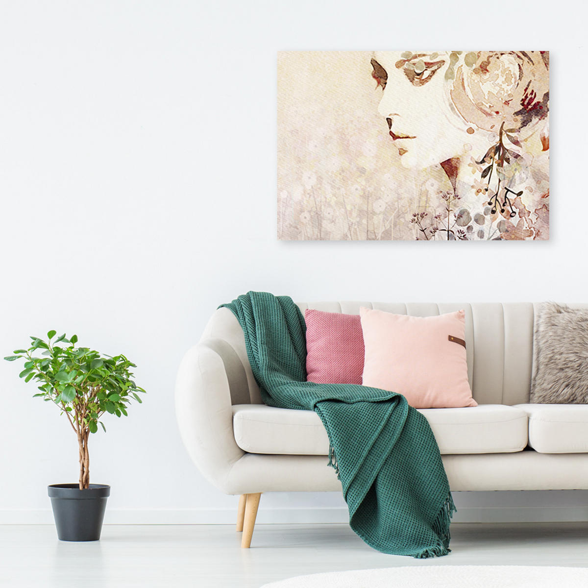 WANDBILD frau gesicht abstrakt - Beige, Textil (60/40cm) - Feeby