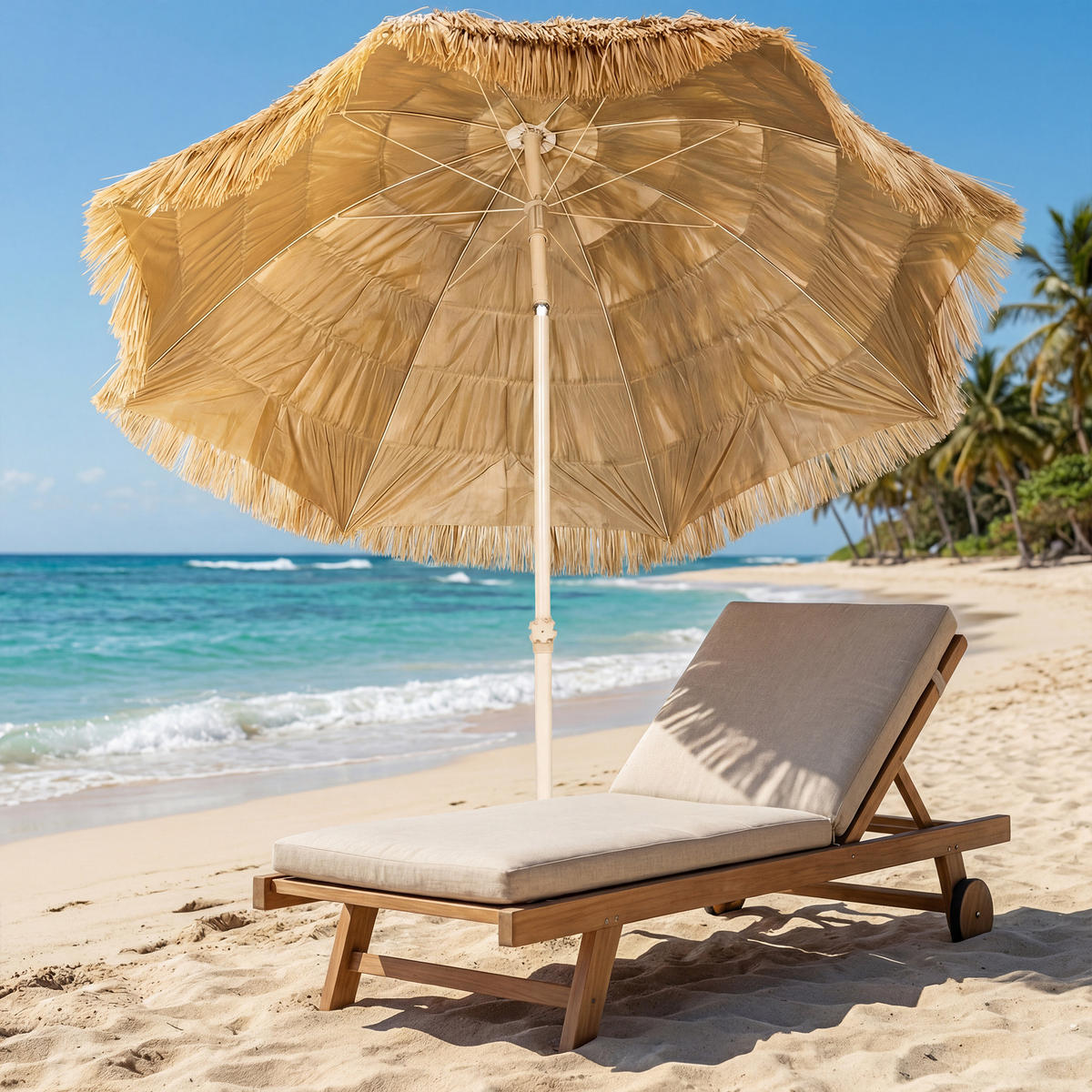 STRANDSCHIRM DE-11579 neigbar & höhenverstellbar Kaki - Mokka, Metall (185/185cm) - ComfortXL