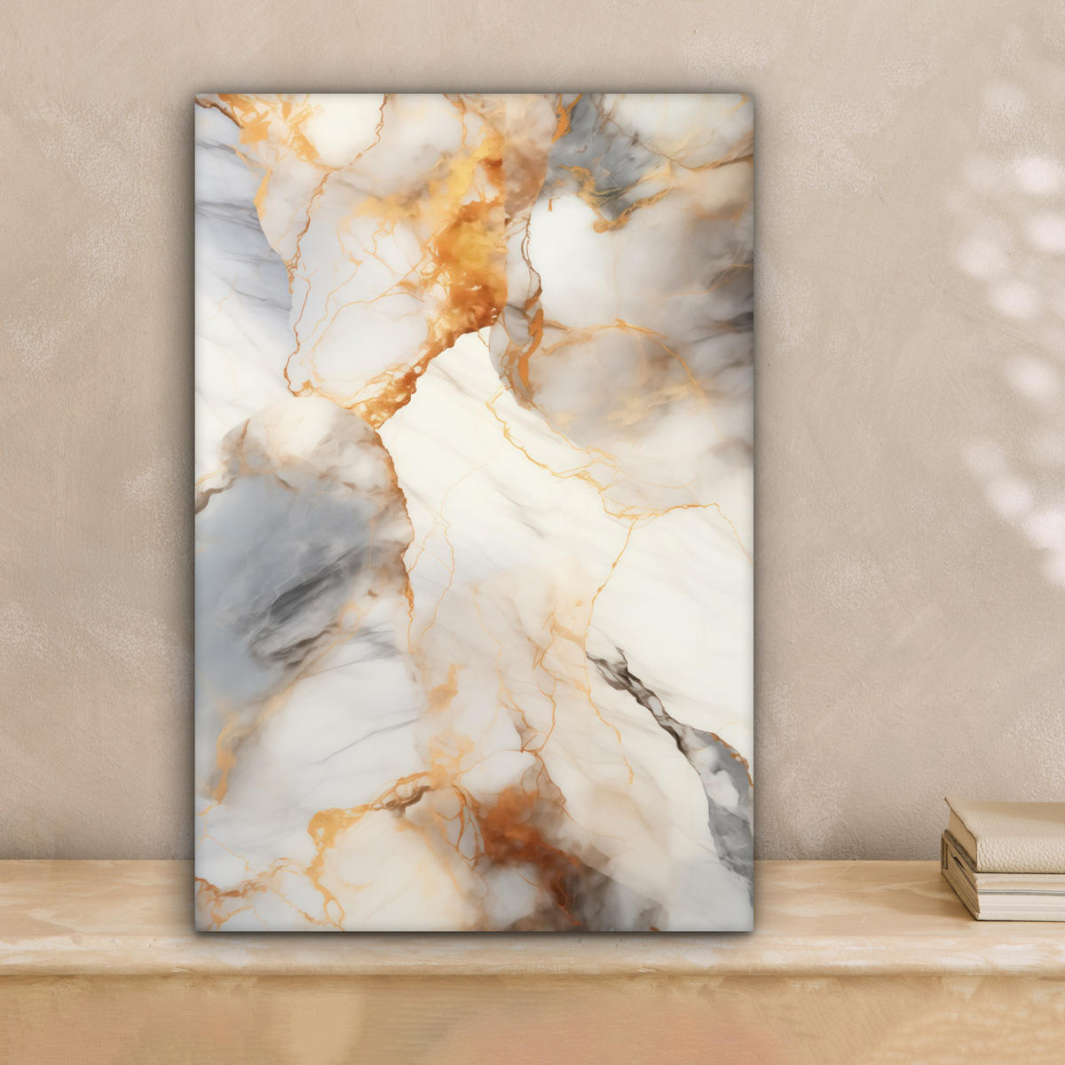 LEINWANDBILD Marmor - Grau - Gold Deko Wohnzimmer 20x30 cm - Weiß, Textil (20/30cm) - MuchoWow
