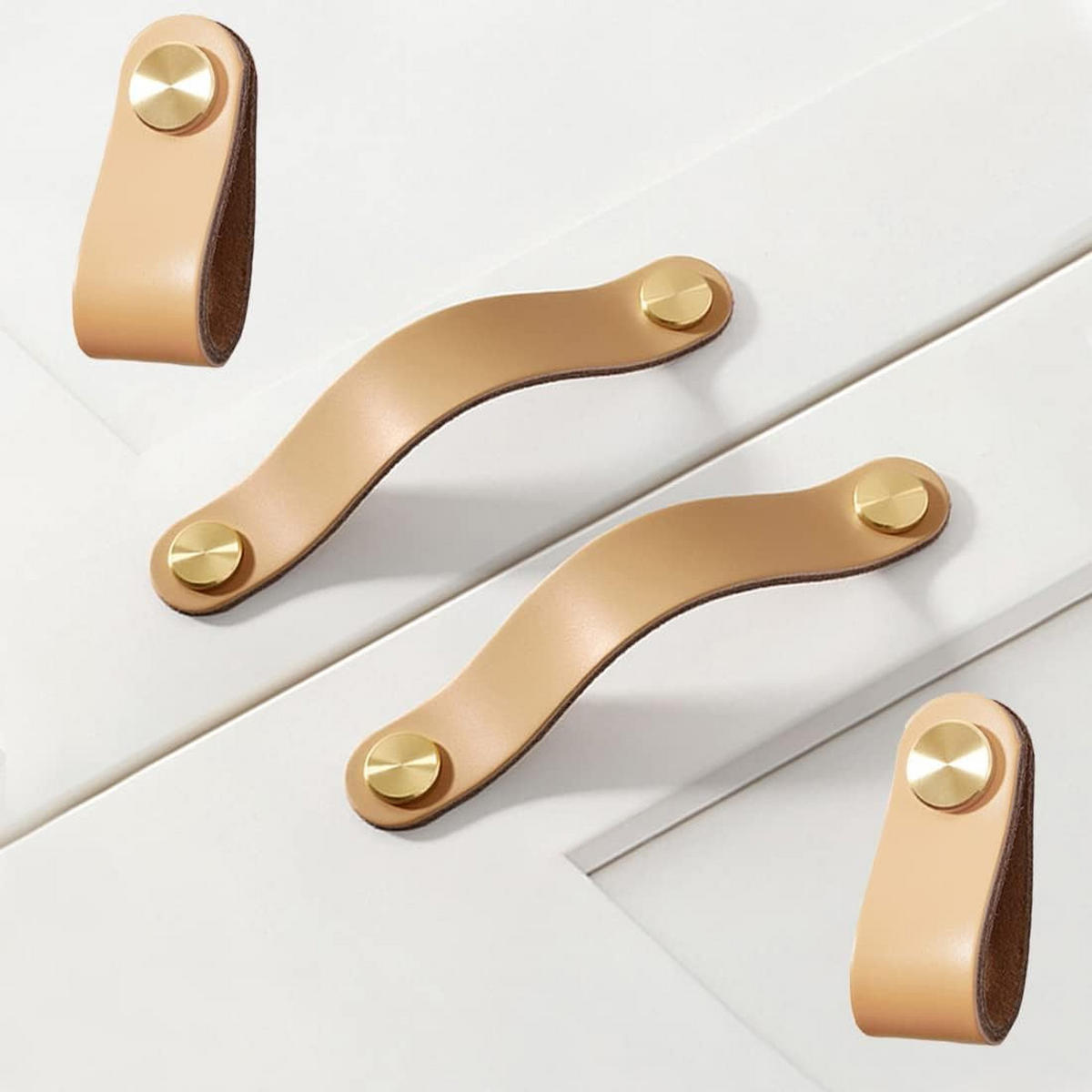 MÖBELGRIFF Vintage 4er-Set Leder - Goldfarben, Leder (2.5/1/6.4cm)