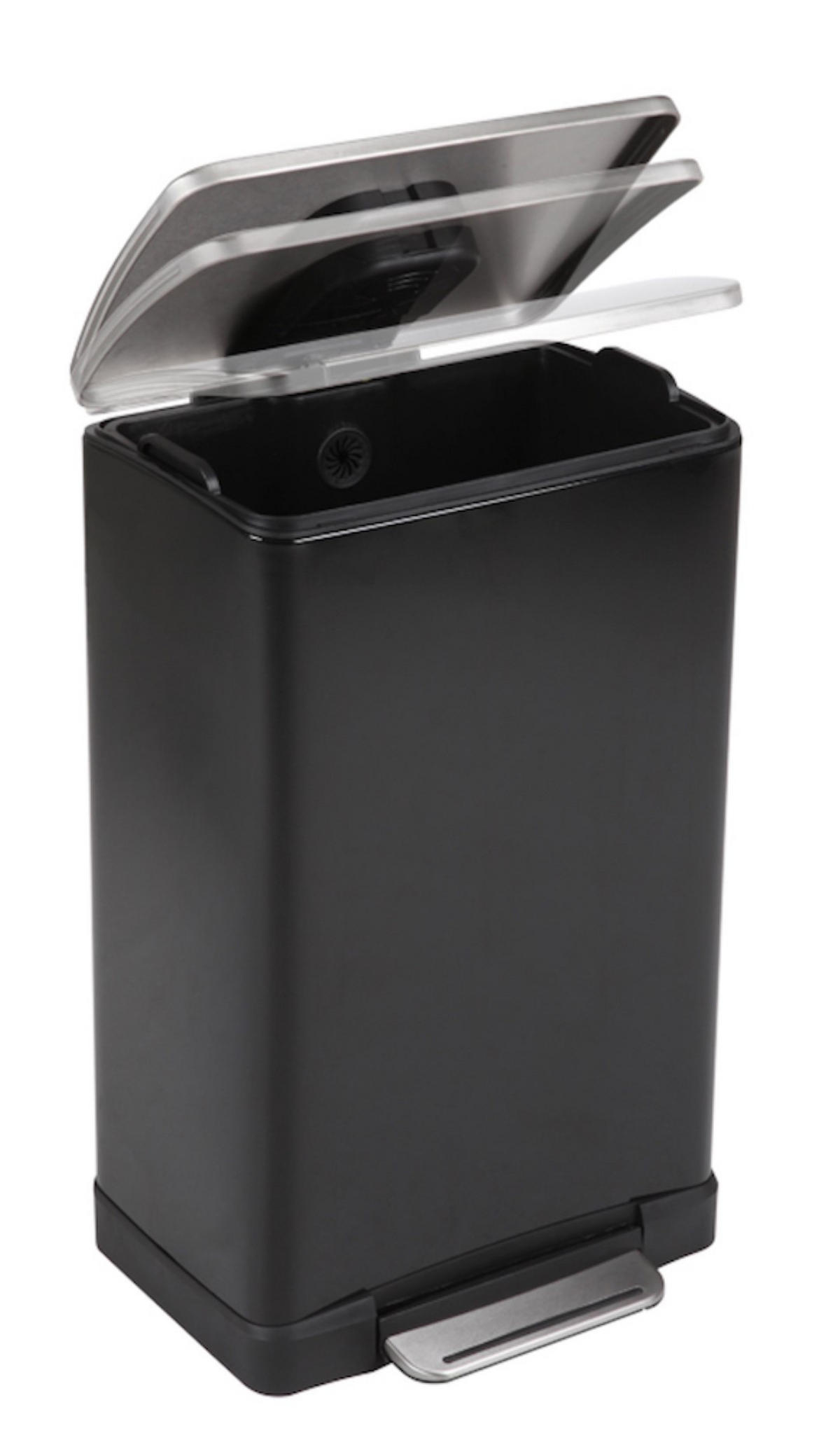 MÜLLEIMER Stilvoller Rechteckiger Mit Extra Breitem Pedal 40 Liter 65 x 40,3 x 34,5 cm Schwarz Deckel Edelstahl - Schwarz, Metall (40.3/65/34.5cm) - PROREGAL