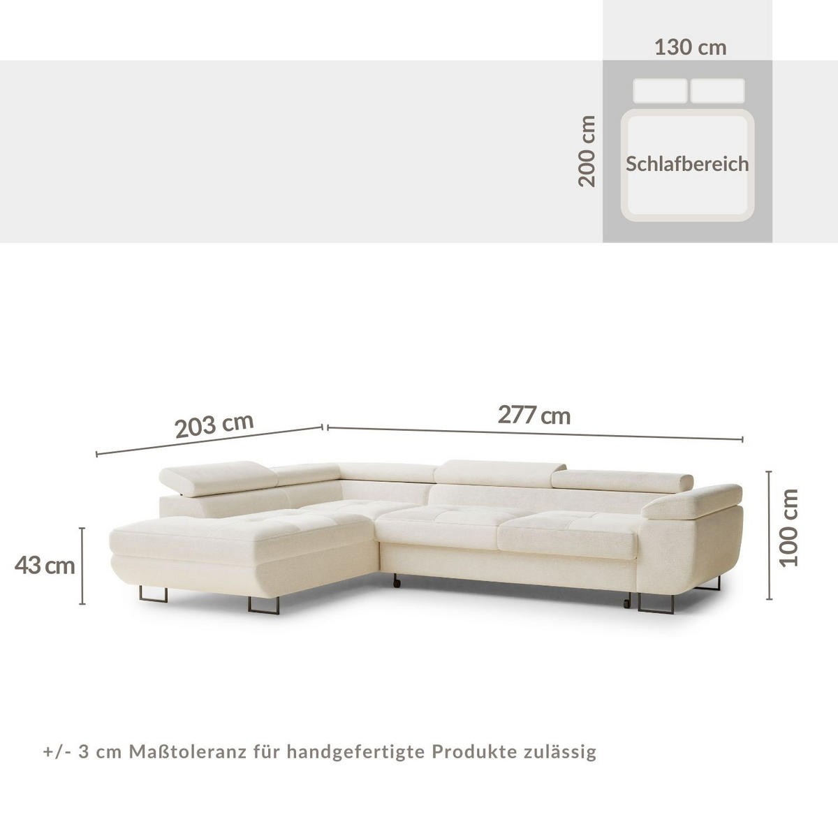 ECKSOFA Concord Beige grau Chenille-Stoff - Links Seite - Greige/Schwarz, Holz/Holzwerkstoff (203/277cm) - Maison de Reve