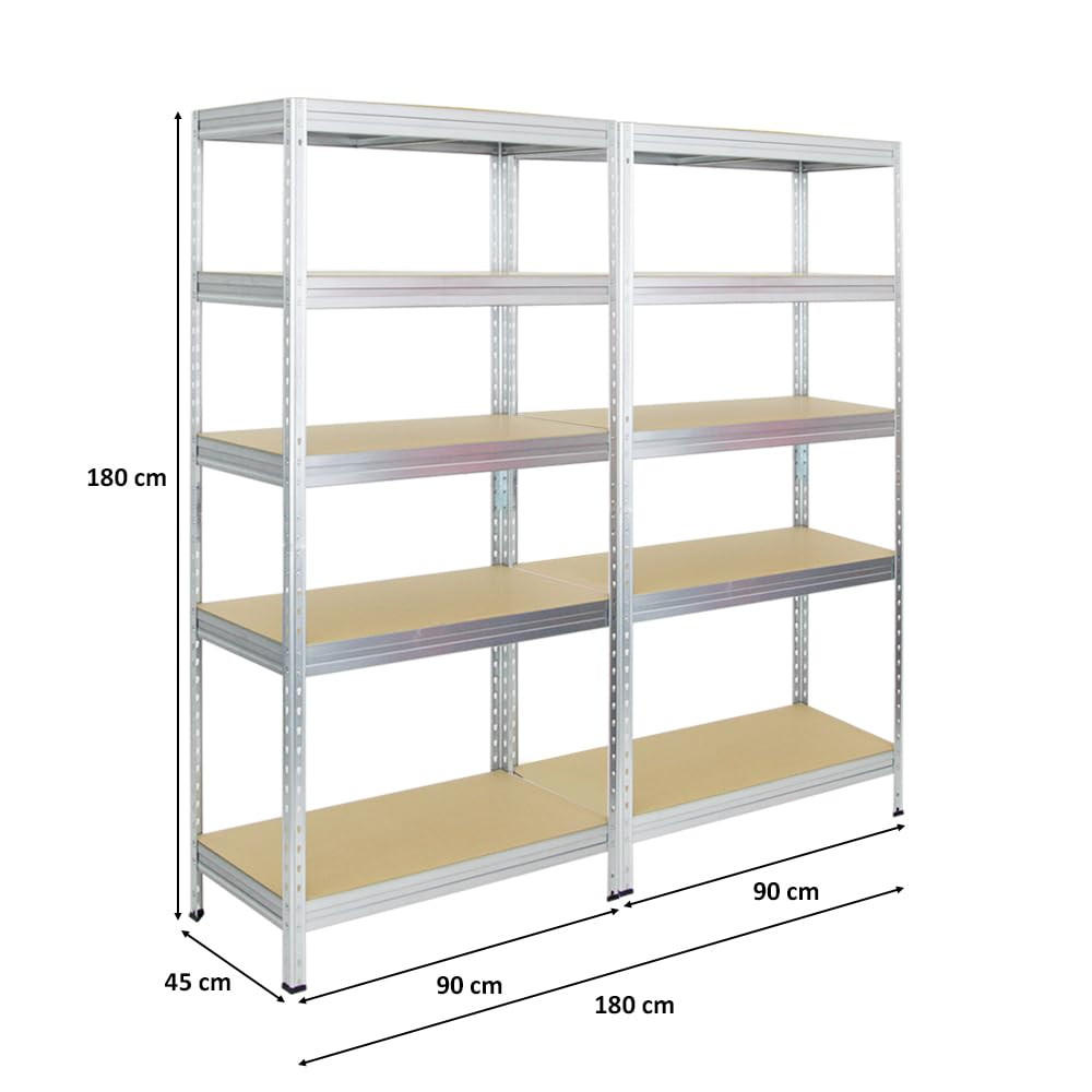 SCHWERLASTREGAL Rivet 2er-Set mit 2x 180x90x45 cm Fachlast 250 kg Verzinkt - Silberfarben, Metall (180/180/45cm) - PROREGAL