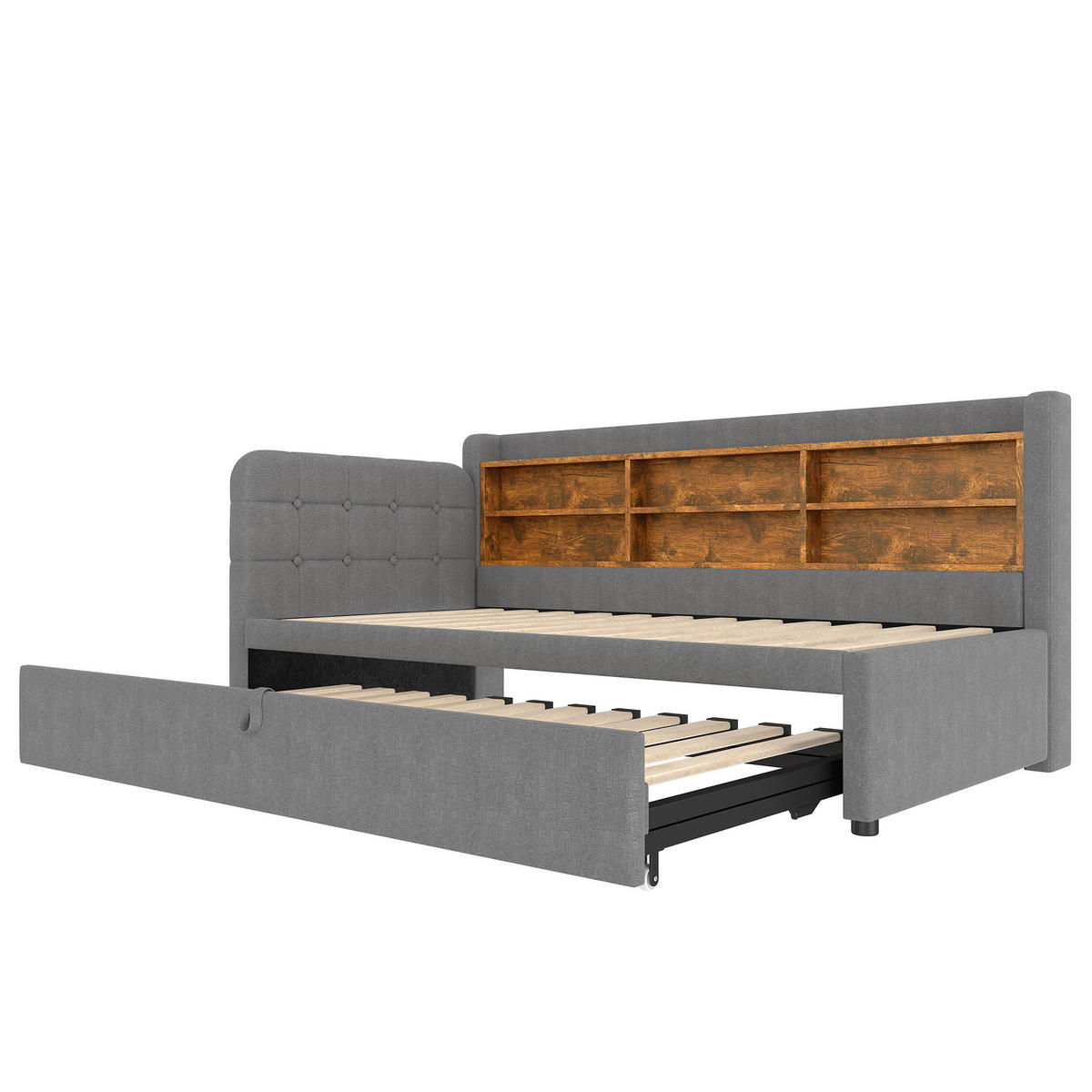 TAGESBETT 90/200 cm DE-04679, mit Ausziehbett-Design in Grau - Grau, Holzwerkstoff (90/200cm) - ComfortXL