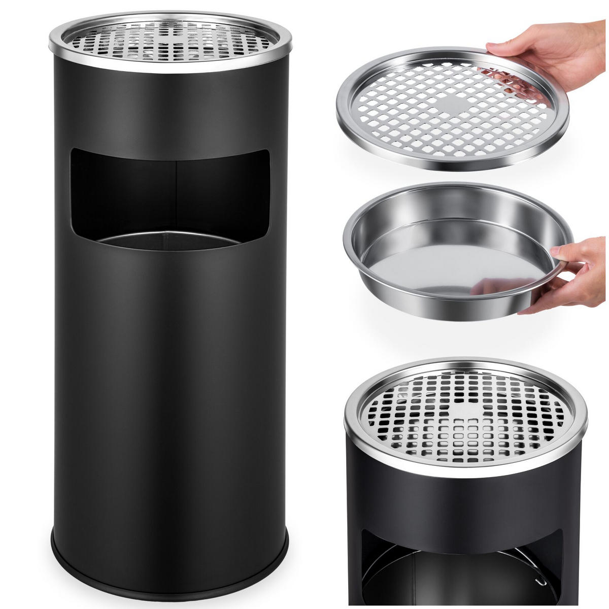 STANDASCHENBECHER , 25 x 61 cm, schwarz - Schwarz, Metall (25cm) - tectake