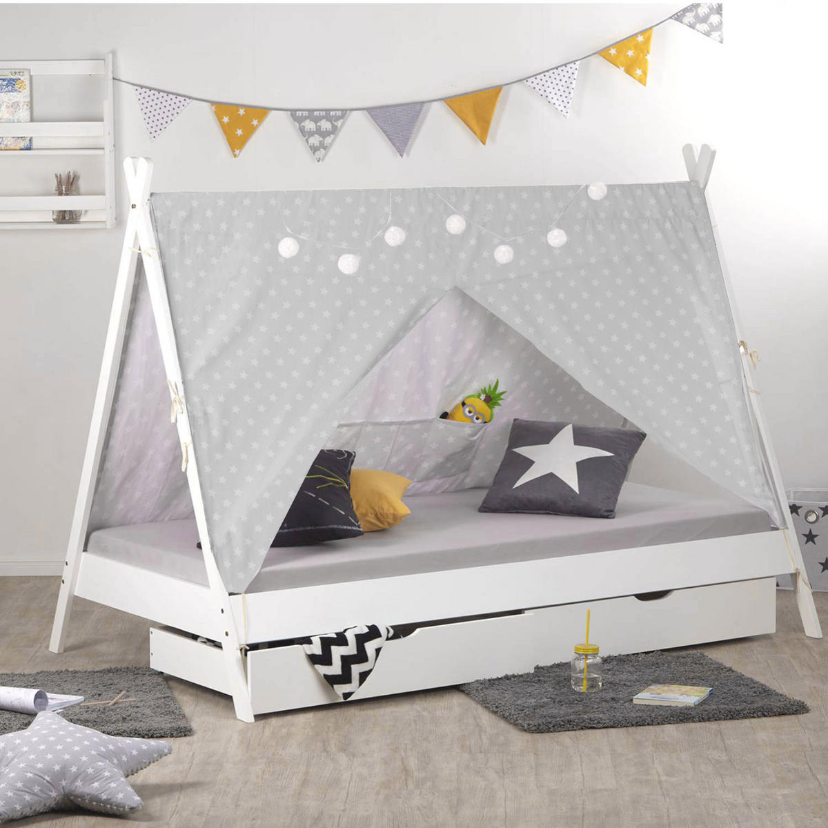 KINDERBETT mit Stauraum 90/200 cm weiß - Weiß, Holz (208/153/121cm) - Homestyle4u