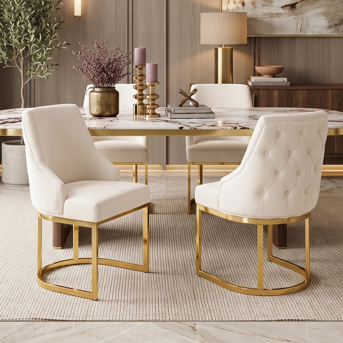 ESSZIMMERSTÜHLE 2er-Set Samt Gold Metall Beige - Beige/Goldfarben, Textil (59/89/55cm) - FLIEKS
