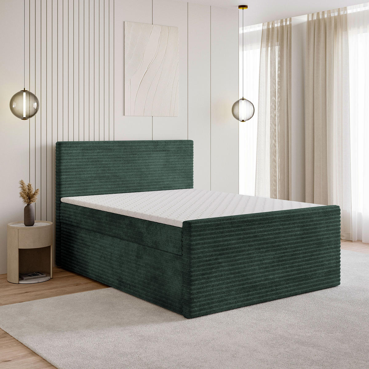 BOXBETT NOLEN 140x200 cm mit Matratze und Topper - Grün - Grün, Holz (140/200cm) - MASSENO