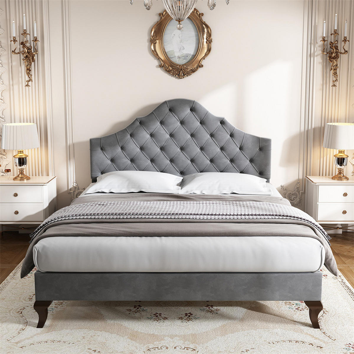 POLSTERBETT 90/200 cm in Beige Samt,Höhenverstellbares - Beige, Holz/Textil (90/200cm) - KOMHTOM