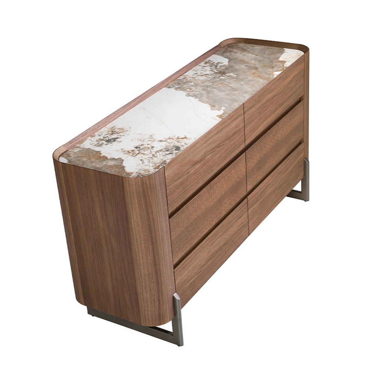 KOMMODE Kommode aus Nussbaum und dunklem Metallstahl mit Porzellanmarmorplatte 145/45/78 cm - Walnussfarben/Weiß, Holz (145/78/45cm) - ANGEL CERDA