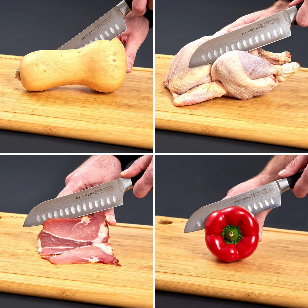 MESSER Premium Santoku Damastmesser 18 cm Pakkaholz - Schwarz, Metall (30cm) - KLAMER