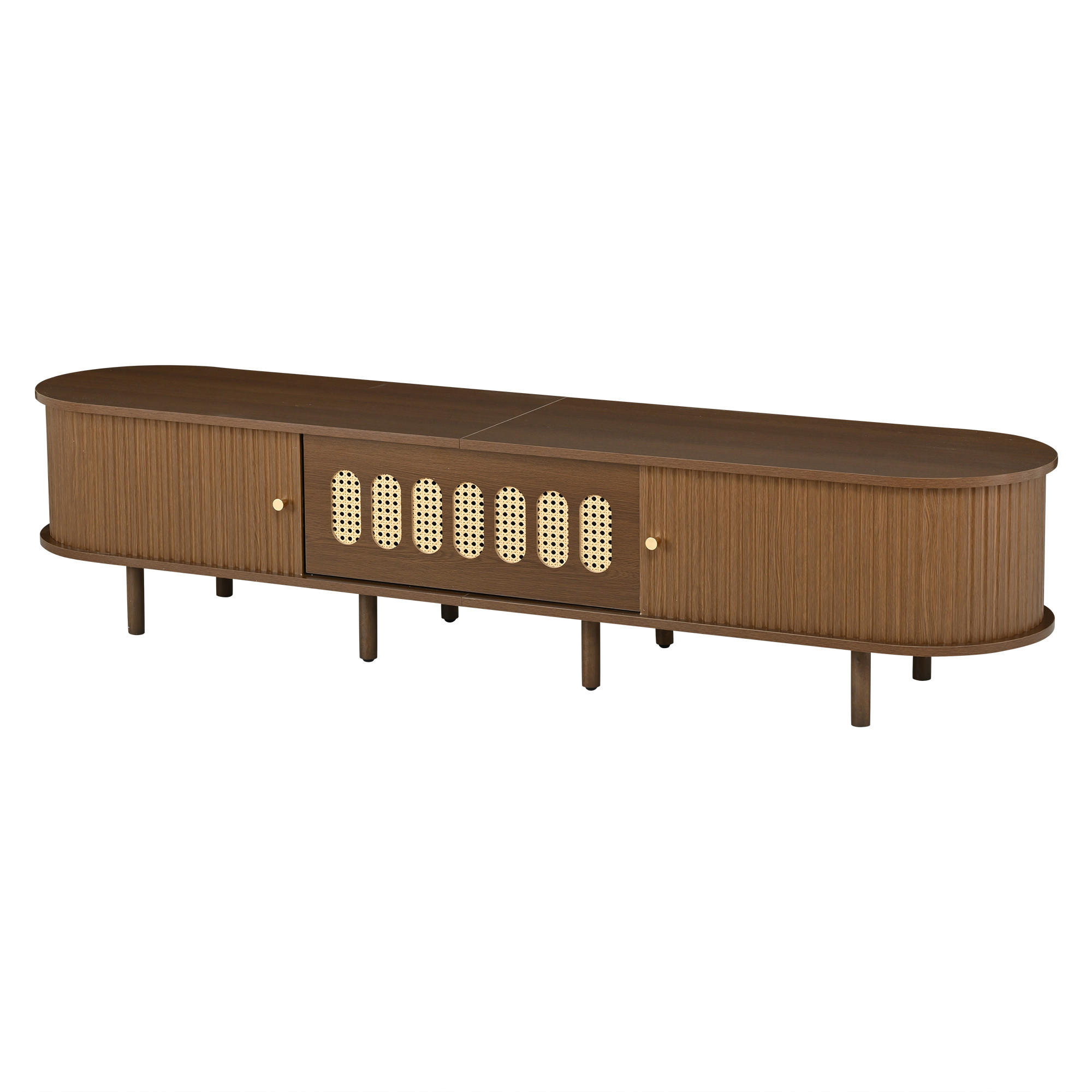 LOWBOARD DE-40410 Klapptür mit Rattan-Design und Rolltüren Walnuss - Walnussfarben, Holzwerkstoff (180/40/40cm) - ComfortXL