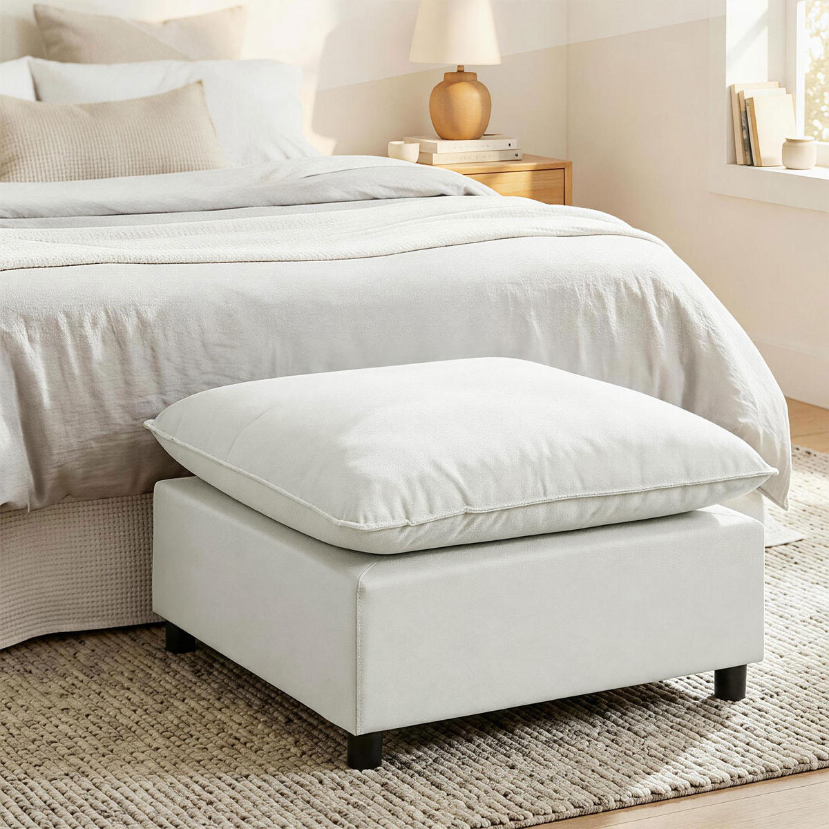 HOCKER DE-16457 große quadratische Sitzfläche Grau - Grau, Holzwerkstoff (75/40/75cm) - ComfortXL