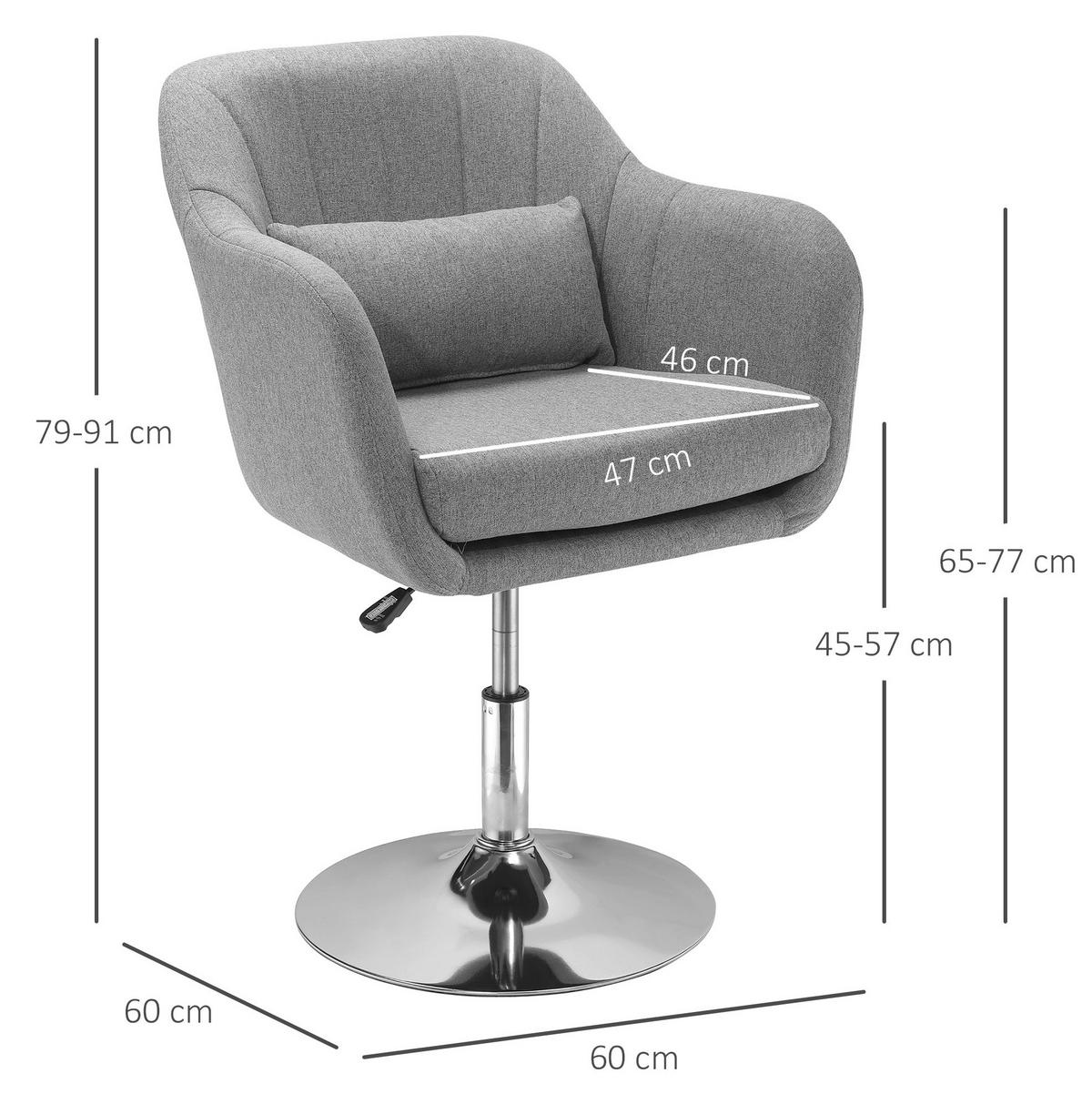 DREHSTUHL 60/60/79-91 cm in Grau, höhenverstellbar und 360° drehbar - Grau, Textil (60/91/60cm) - Flora Grace