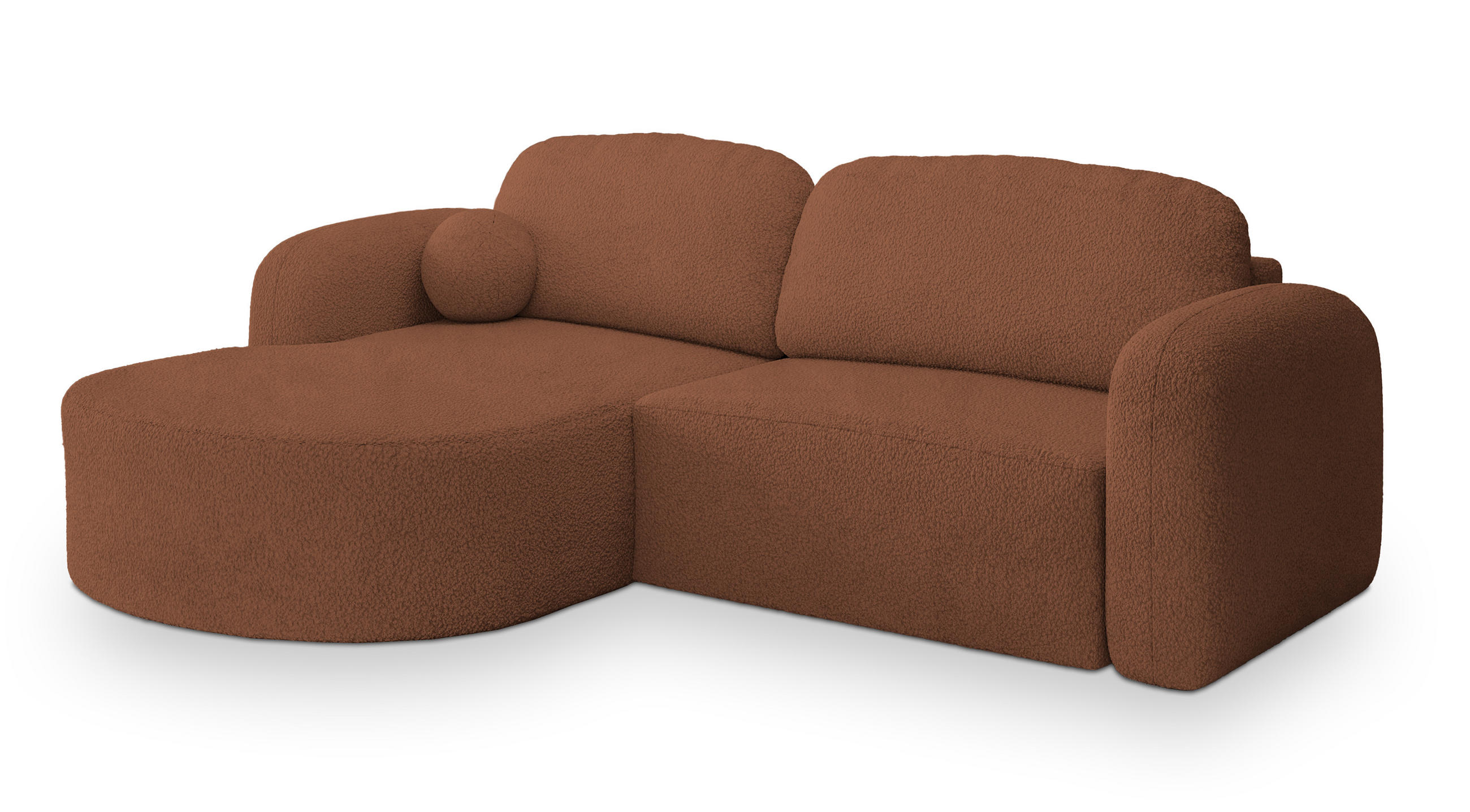 ECKSOFA AMILIA L-S Kupferfarben Boucle-Stoff mit Schlaffunktion - Kupferfarben, Holz (263/174cm) - MASSENO