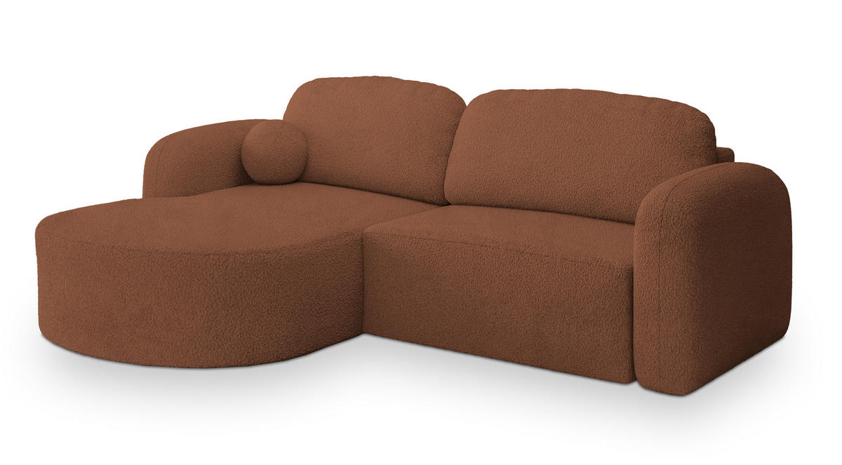 ECKSOFA AMILIA L-S Kupferfarben Boucle-Stoff mit Schlaffunktion - Kupferfarben, Holz (263/174cm) - MASSENO