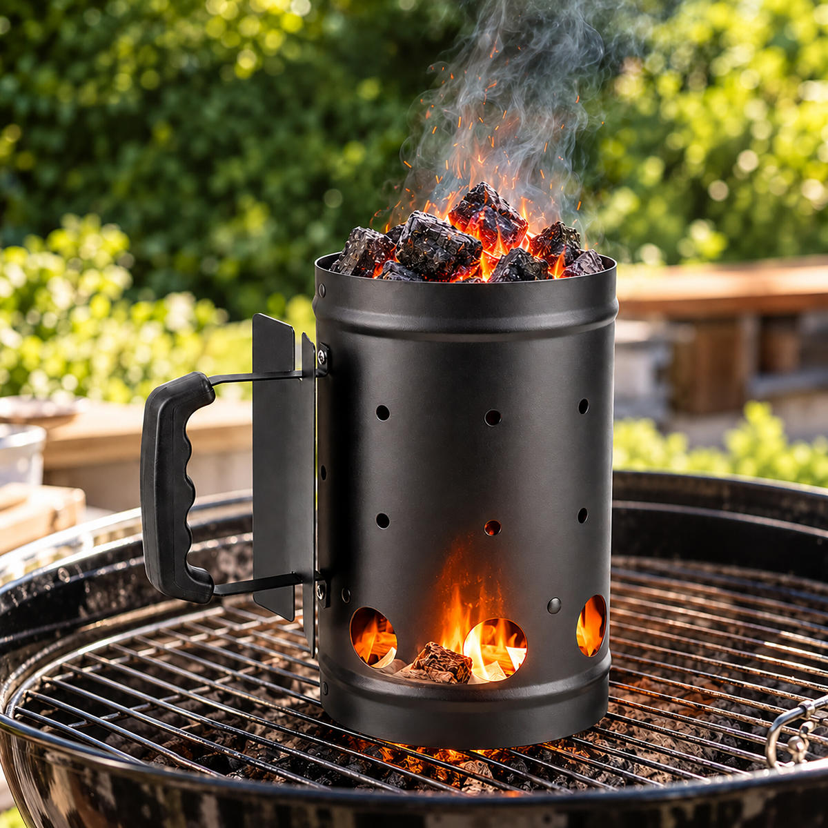 GRILLSTARTER Svart stål 27x24x16 cm - Svart, Metall/Plast (24/27/16cm) - Relaxdays