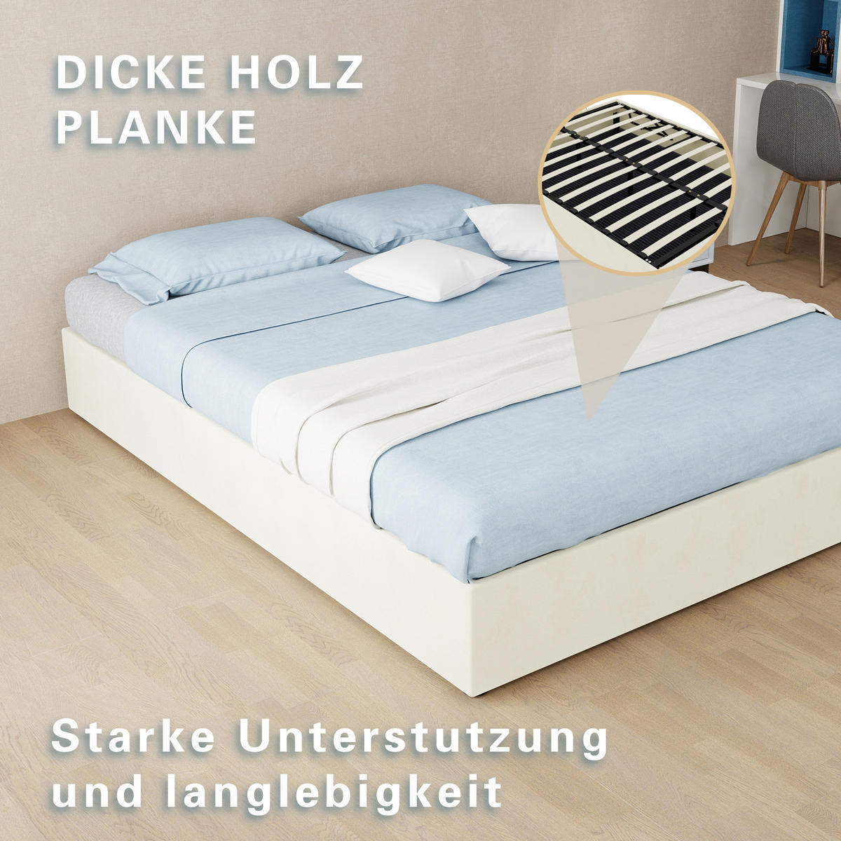 POLSTERBETT 140/200 cm in Beige Stoff mit Kopfteil - Beige, Holzwerkstoff/Textil (140/200cm) - STILVORA