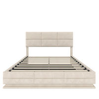 POLSTERBETT 160/200 cm in Beige mit Bettkasten, LED und USB Samt - Beige, Holzwerkstoff/Textil (160/200cm) - STILVORA