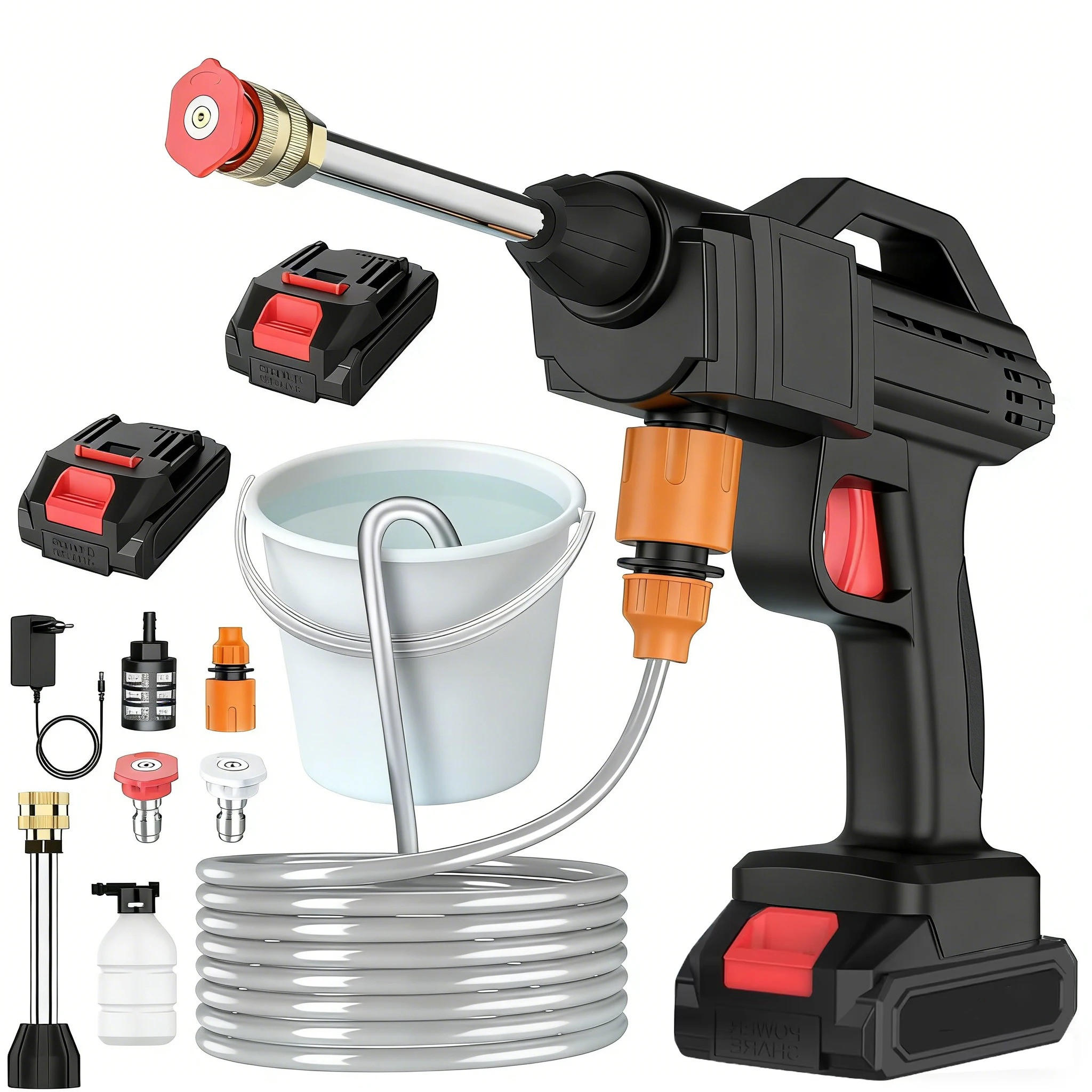 HOCHDRUCKREINIGER 50Bar, Schwarz, für Makita 24V Batterie, mit 2 Batterien - Schwarz, Metall (41.5/23cm) - Coonoor
