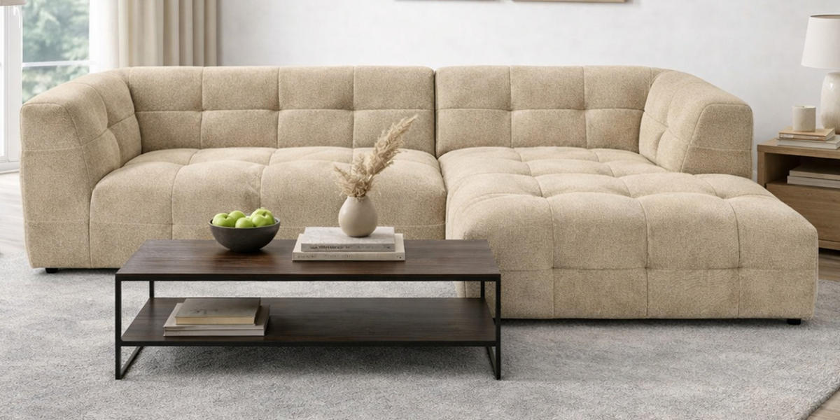 SOFA beige Webstoff 292 x 161 cm, Ecksofa 5-Sitzer, L-Sofa Ottomane rechts - Beige, Holz/Textil (292/161cm) - Inn.Furn