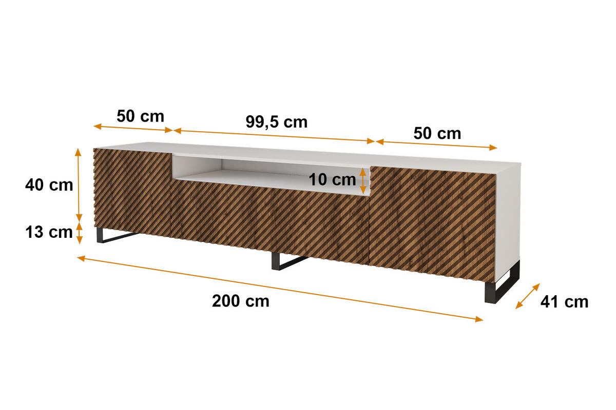 LOWBOARD ZENO-S 200x53x41 cm - Weiß / Katania - Eiche Wotan/Schwarz, Holzwerkstoff (200/53/41cm) - ALTDECOR