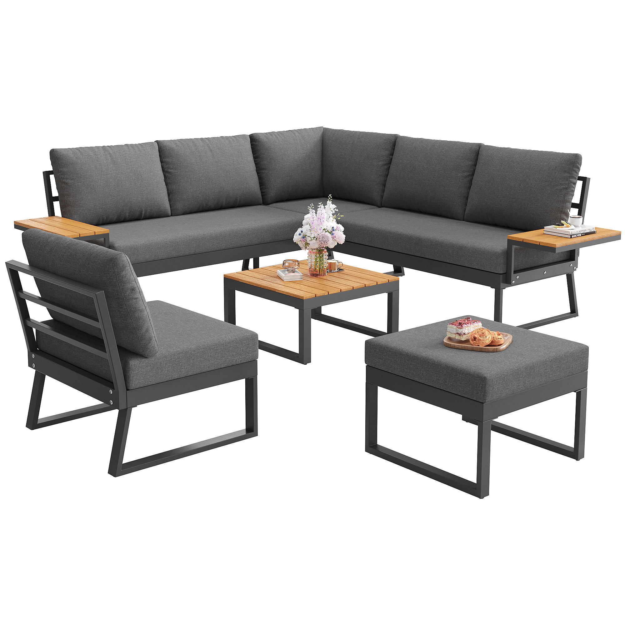 LOUNGEGARNITUR aus Eisen 110x62x75cm Grau mit 10 cm Polsternc - Grau, Metall - Modfu