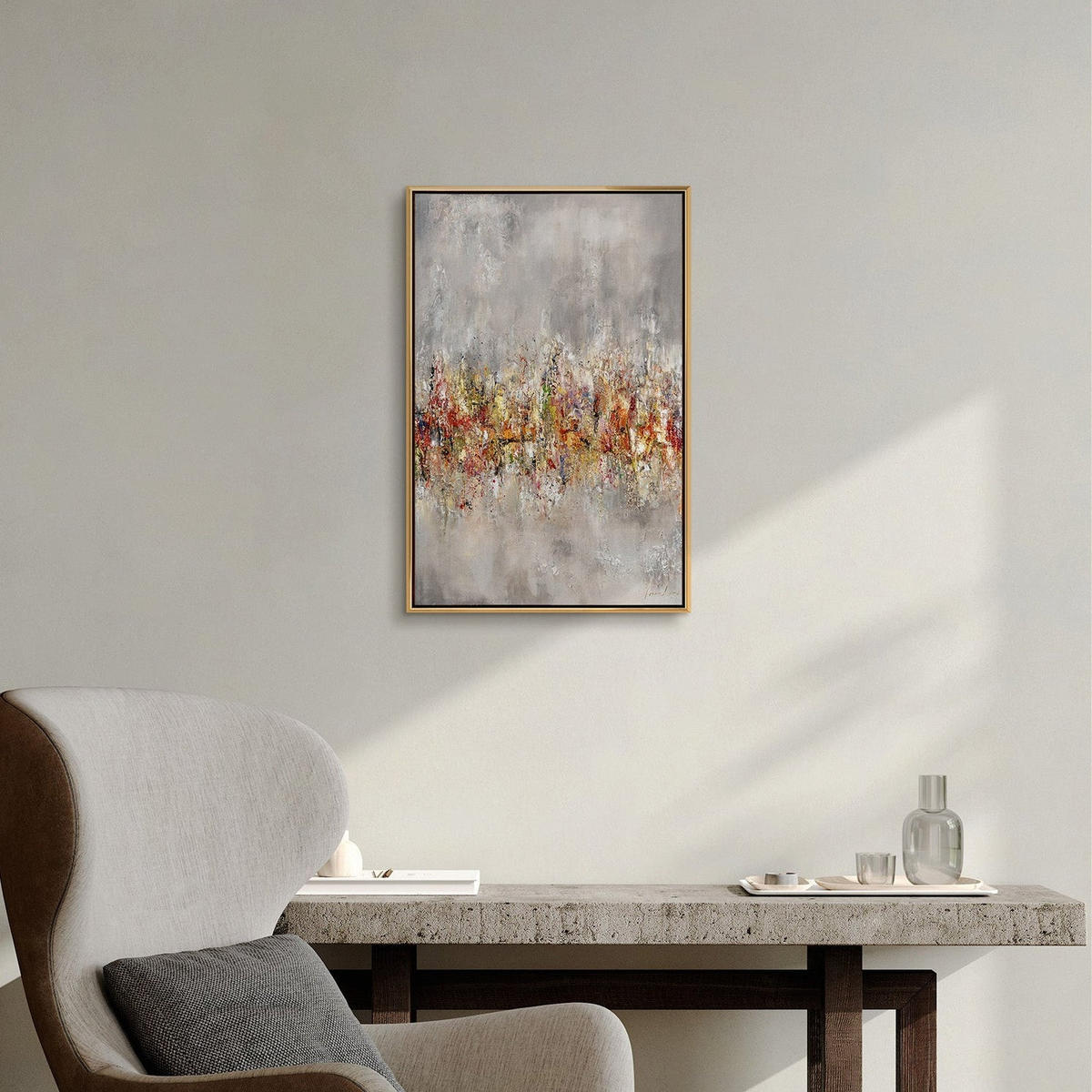 GEMÄLDE Heller Horizont Schattenfugenrahmen Gold 60x40 cm - Goldfarben, Holz (60/40cm) - YS-art gallery