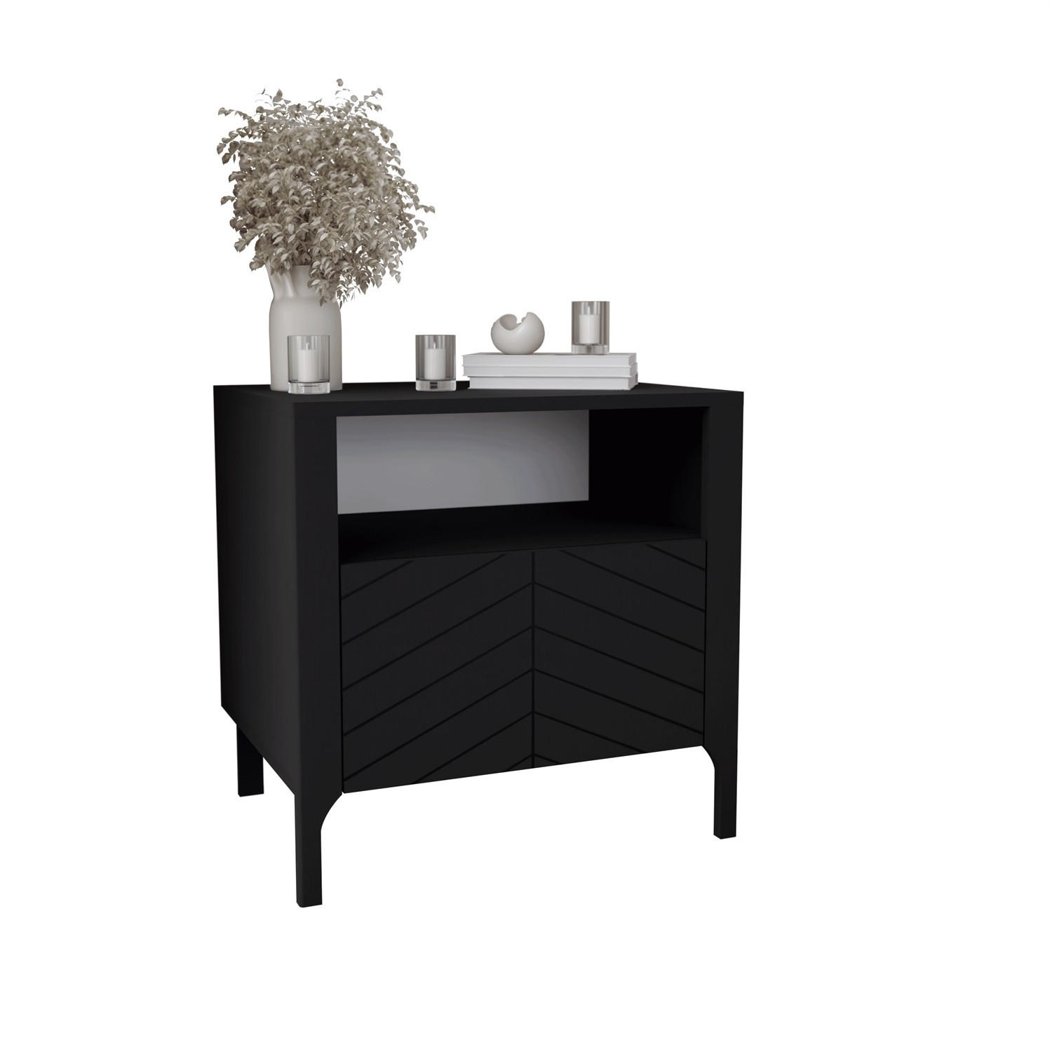 NACHTTISCH LUMI, Schwarz - Schwarz, Holzwerkstoff (54/57/41cm) - Lookway