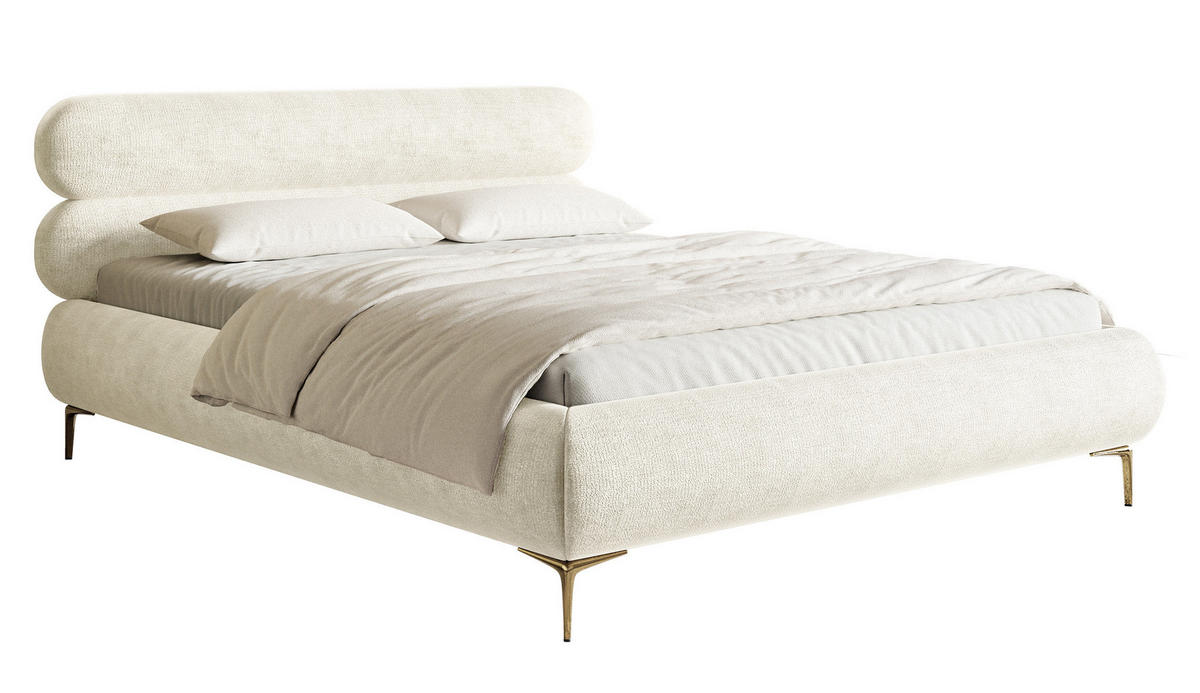 POLSTERBETT Roule Cremeweiß Chenille mit goldenen Metallbeinen 160 cm - Goldfarben/Creme, Textil/Metall (160/200cm) - Selsey