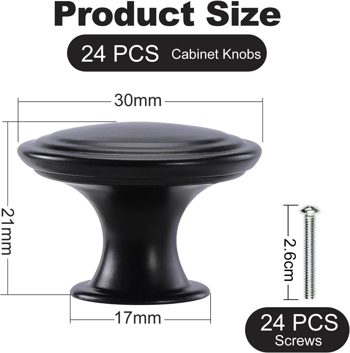 SCHRANKKNOPF Schwarz 24er-Set 30 mm - Schwarz, Metall (0.3/2.1/0.3cm)