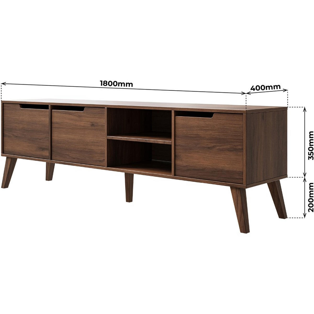LOWBOARD Norel mit 3 Türen, 180 cm, Walnuss - Walnussfarben, Holz/Holzwerkstoff (180/55/40cm) - Beautysofa