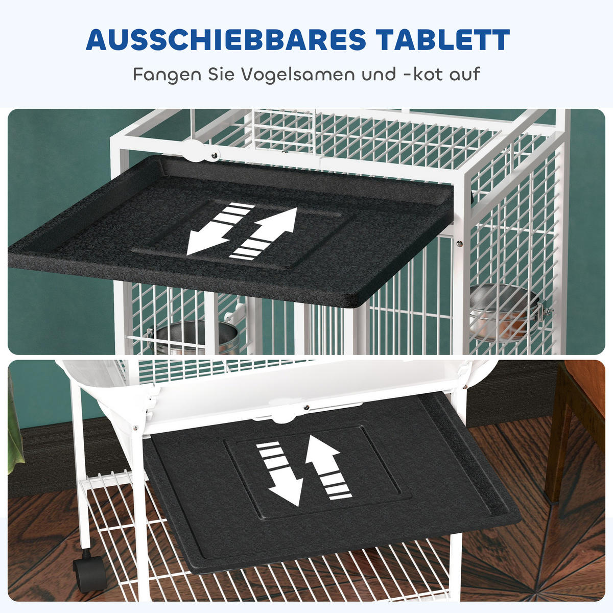 VOGELKÄFIG DE-10842 Papageienkäfig mit 3 Türen & 360° Rollen Weiß - Weiß, Metall (62.5/156/62.5cm) - ComfortXL