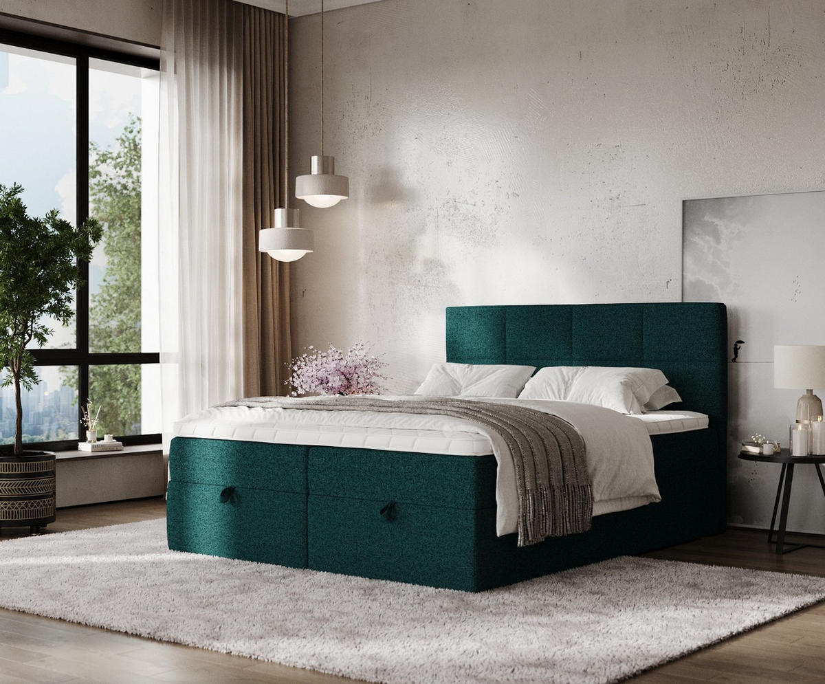 BOXBETT Velto 180/200 cm Grün im Riva Stoff - Schwarz/Grün, Holz/Holzwerkstoff (180/200cm) - AltaBeds