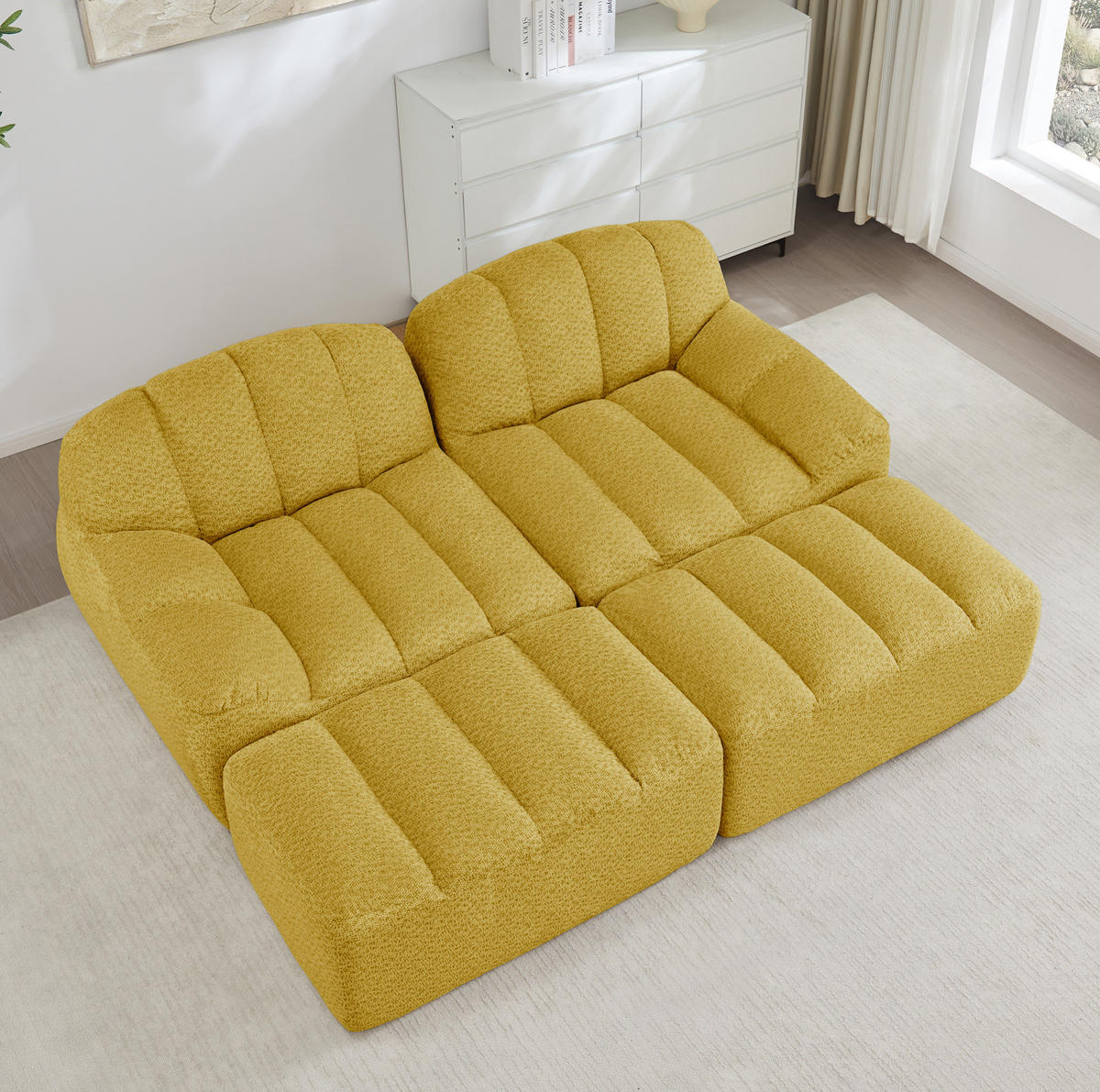 SOFA 210/165/79 cm in Gelb mit Ottomane, modular und ohne Montage - Gelb, Textil (165/79/210cm) - Flora Grace