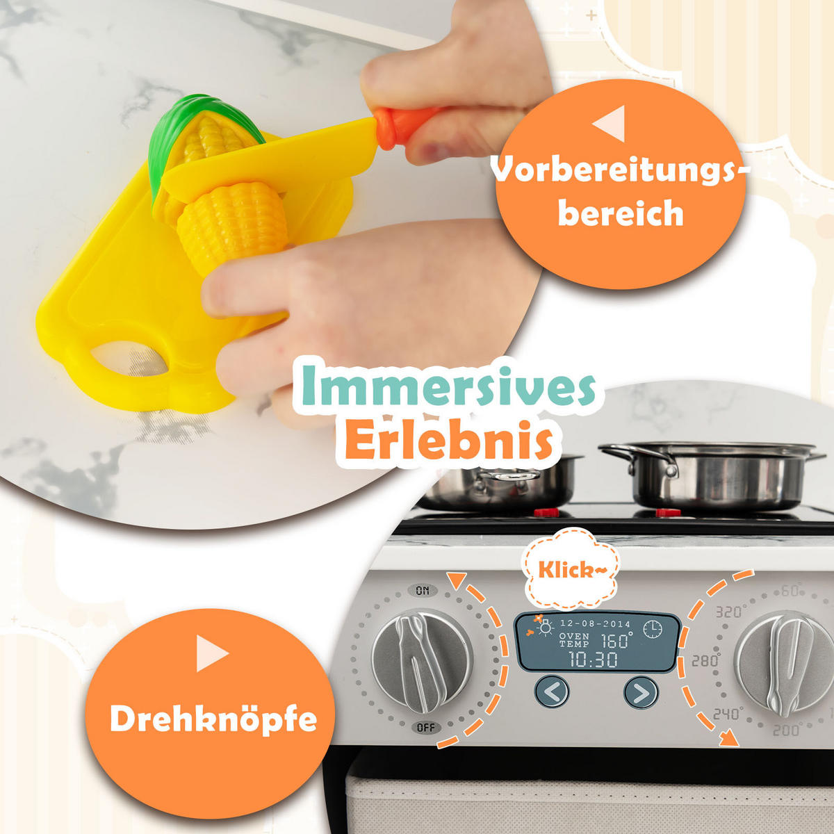 SPIELKÜCHENSET Grau - Grau, Holzwerkstoff (51/85/102cm) - COSTWAY