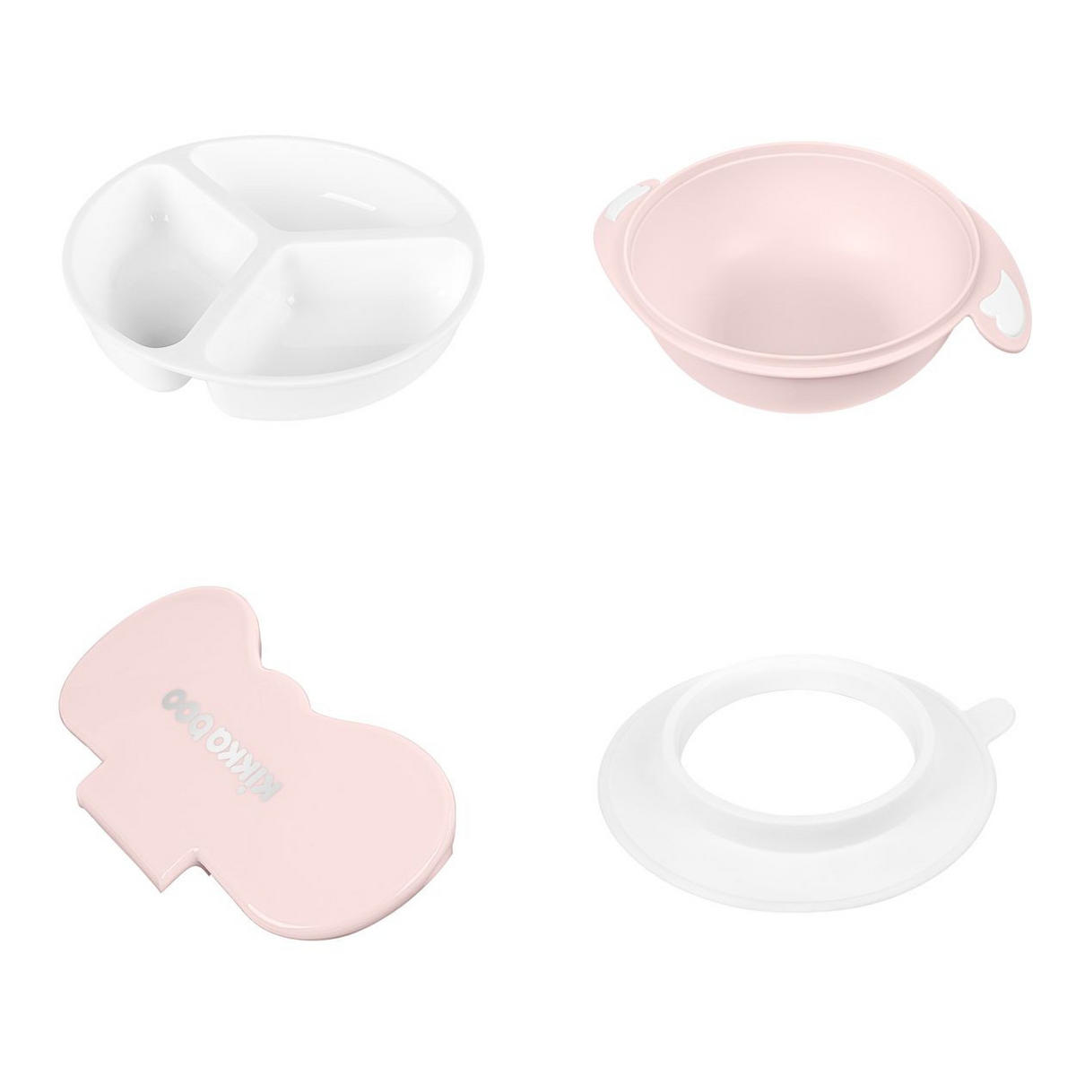 KINDERGESCHIRR 4in1 Schüssel-Set pink Deckel, Griffe, rutschfest, Saugknöpfe, 700ml, 700 ml, ab 6 Monate - Rosa, Kunststoff (14/19/8cm) - Kikka boo