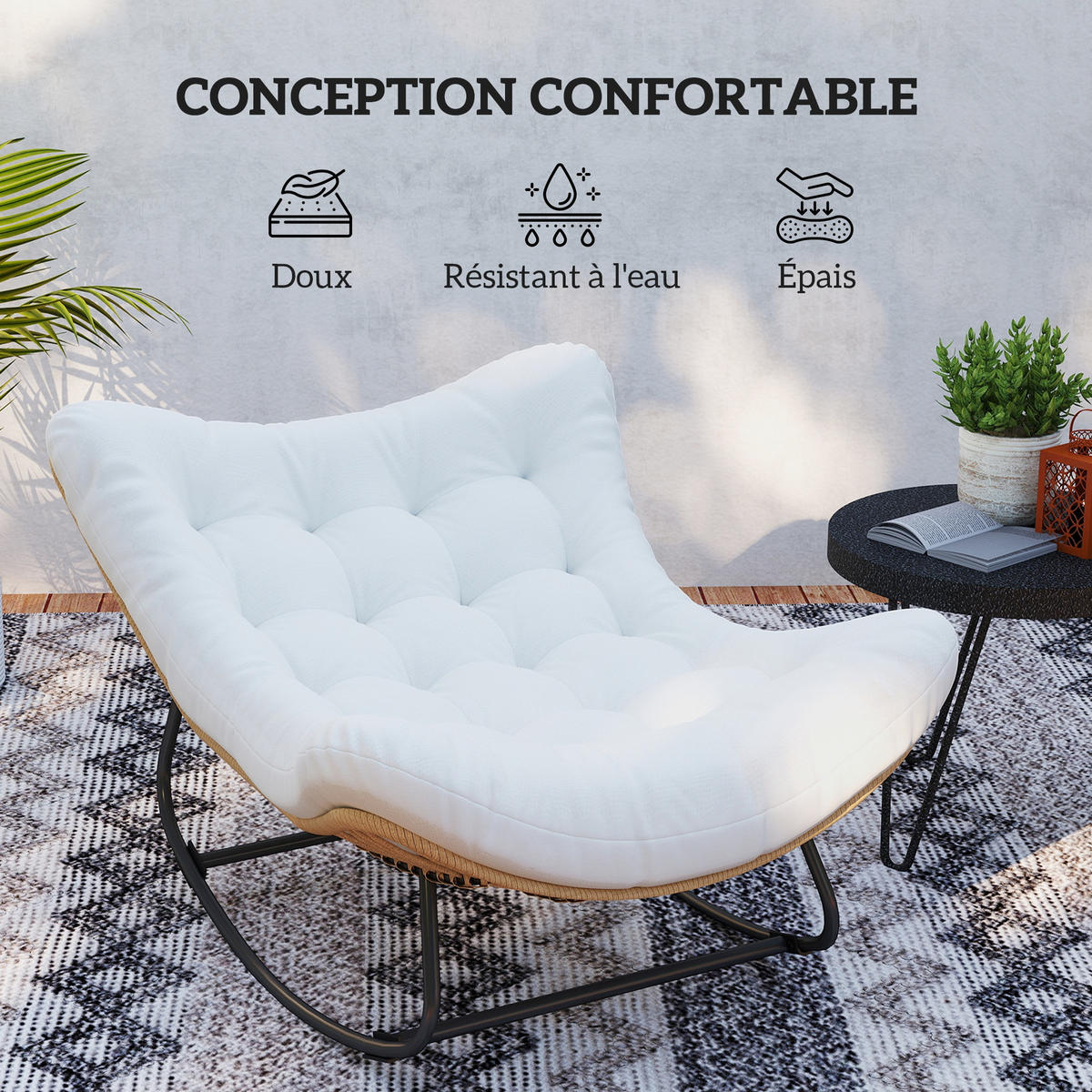 SCHAUKELLSTUHL DE-13621 eiförmig mit Polster Creme - Creme, Metall (98/74/111cm) - ComfortXL