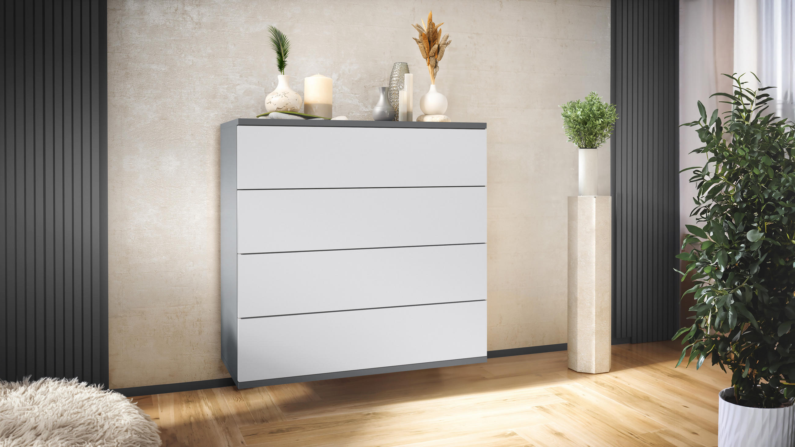 KOMMODE Pavos Weiß matt - Weiß, Holzwerkstoff (76/76/35cm) - Vladon