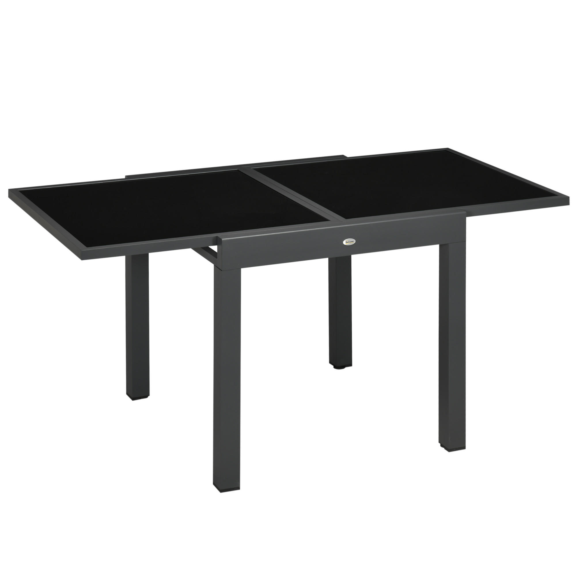 GARTENTISCH, Klappbarer Tischplatte, Balkontisch Terrassentisch, Alu, Glas, Schwarz - Schwarz, Glas/Metall (160/80/75cm) - Outsunny