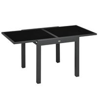GARTENTISCH, Klappbarer Tischplatte, Balkontisch Terrassentisch, Alu, Glas, Schwarz - Schwarz, Glas/Metall (160/80/75cm) - Outsunny