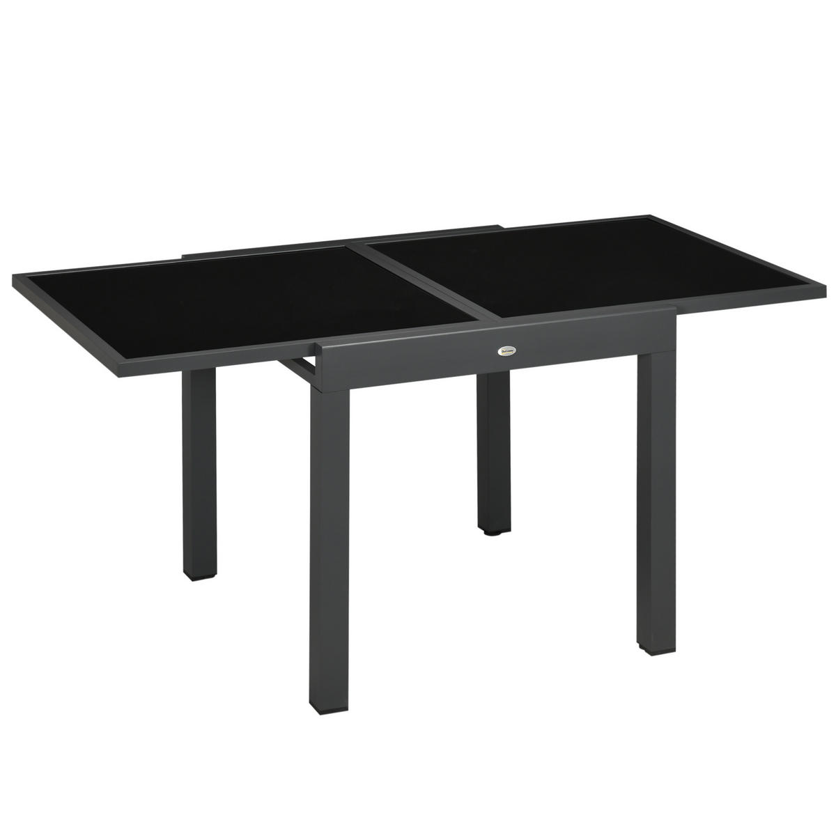 GARTENTISCH, Klappbarer Tischplatte, Balkontisch Terrassentisch, Alu, Glas, Schwarz - Schwarz, Glas/Metall (160/80/75cm) - Outsunny