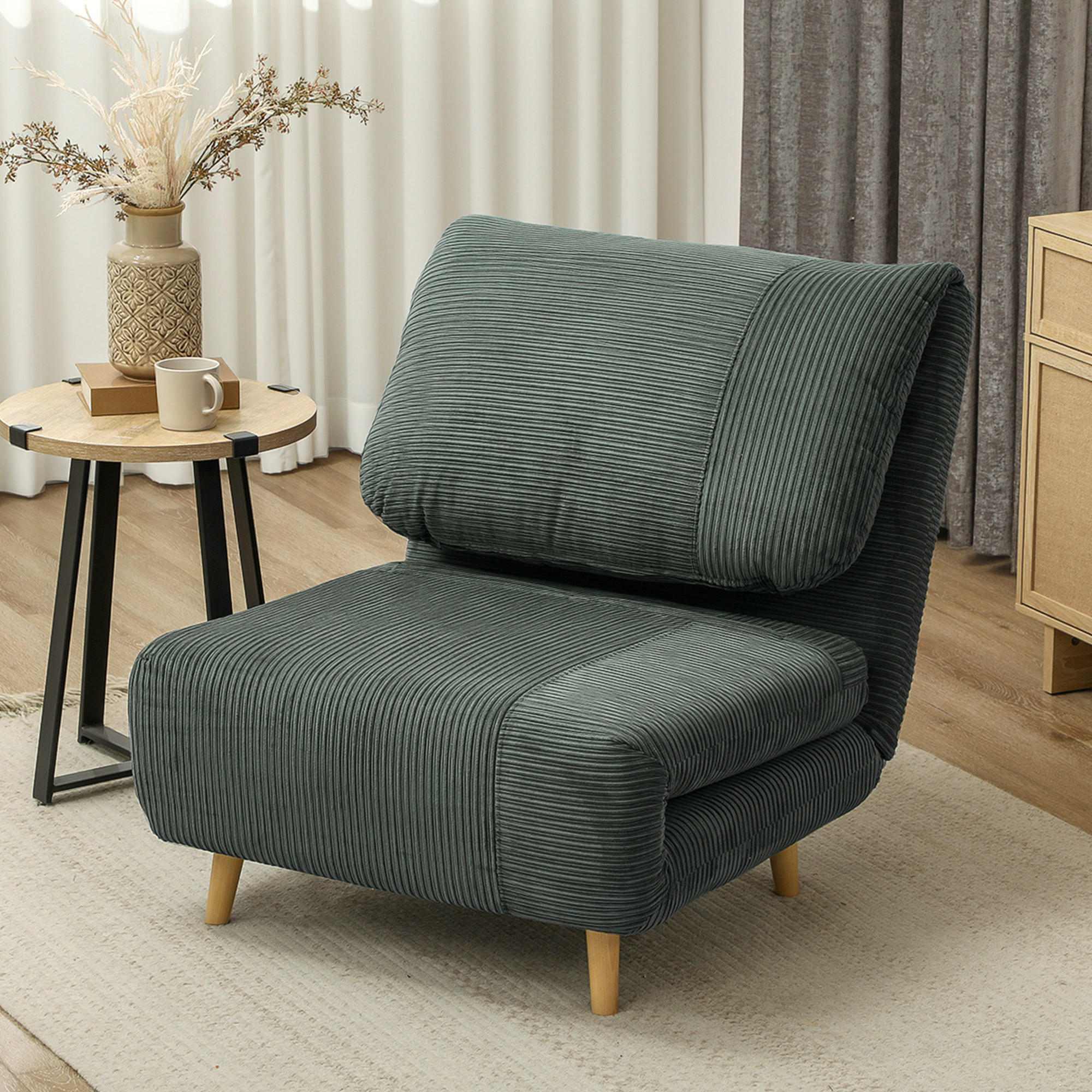 2-IN-1 Schlafsofa Schlafsessel Klappmatratze Gästebett Klappbett Grün - Naturfarben/Grün, Holz/Textil (89/83/82cm) - HOMCOM