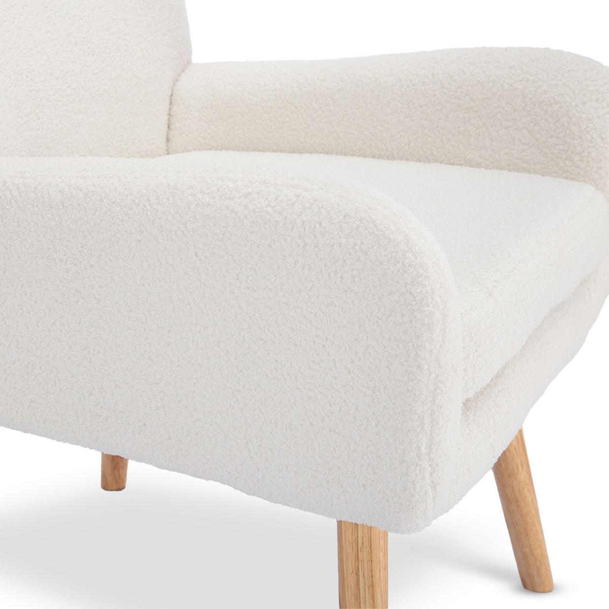 SESSEL Gaïa Moderner skandinavischer aus weißem Frotteestoff - Weiß/Akaziefarben, Holz/Textil (66.5/98/80.5cm) - Sicaan