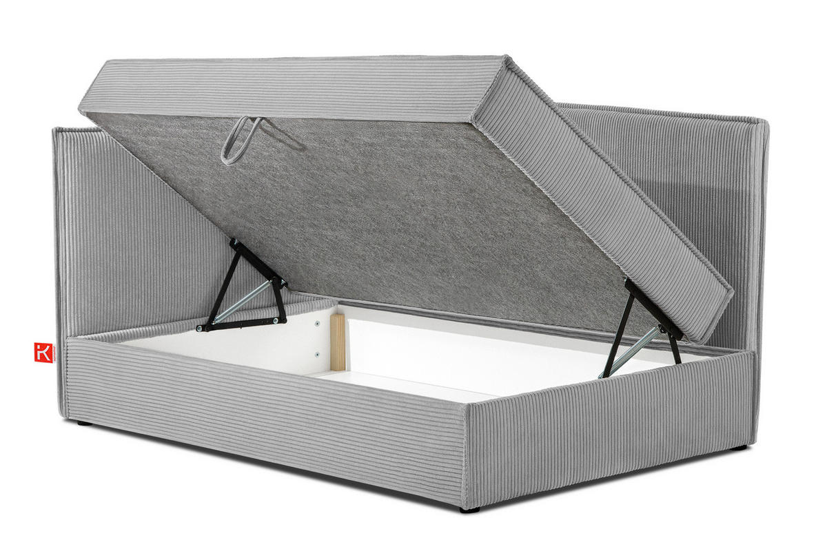 JUGENDBETT ROTI Einzelbett mit Bettkasten, 90x200cm, Bett mit Bonellmatratze, mit Rückenlehne - Hellgrau/Schwarz, Holz/Holzwerkstoff (92/200cm) - KONSIMO®