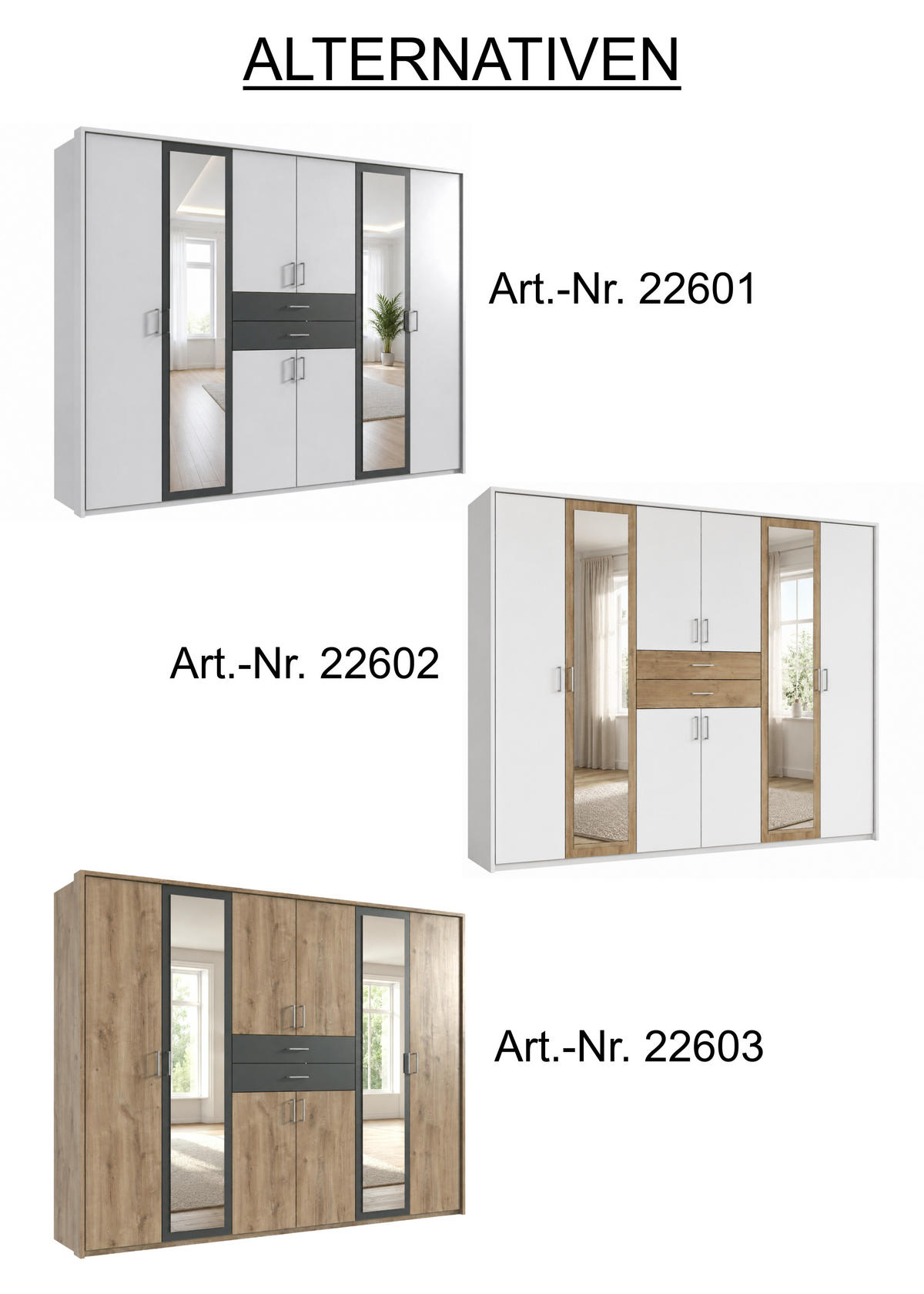 DREHTÜRENSCHRANK Kleiderschrank B273/H210/T58 cm mit Passepartout, Schubkästen & 2 Spiegeltüren, Eiche Dekor mit Absetzungen in Grafit / 22603 - Eichefarben/Silberfarben, Holzwerkstoff/Kunststoff (273/210/58cm) - luma-home